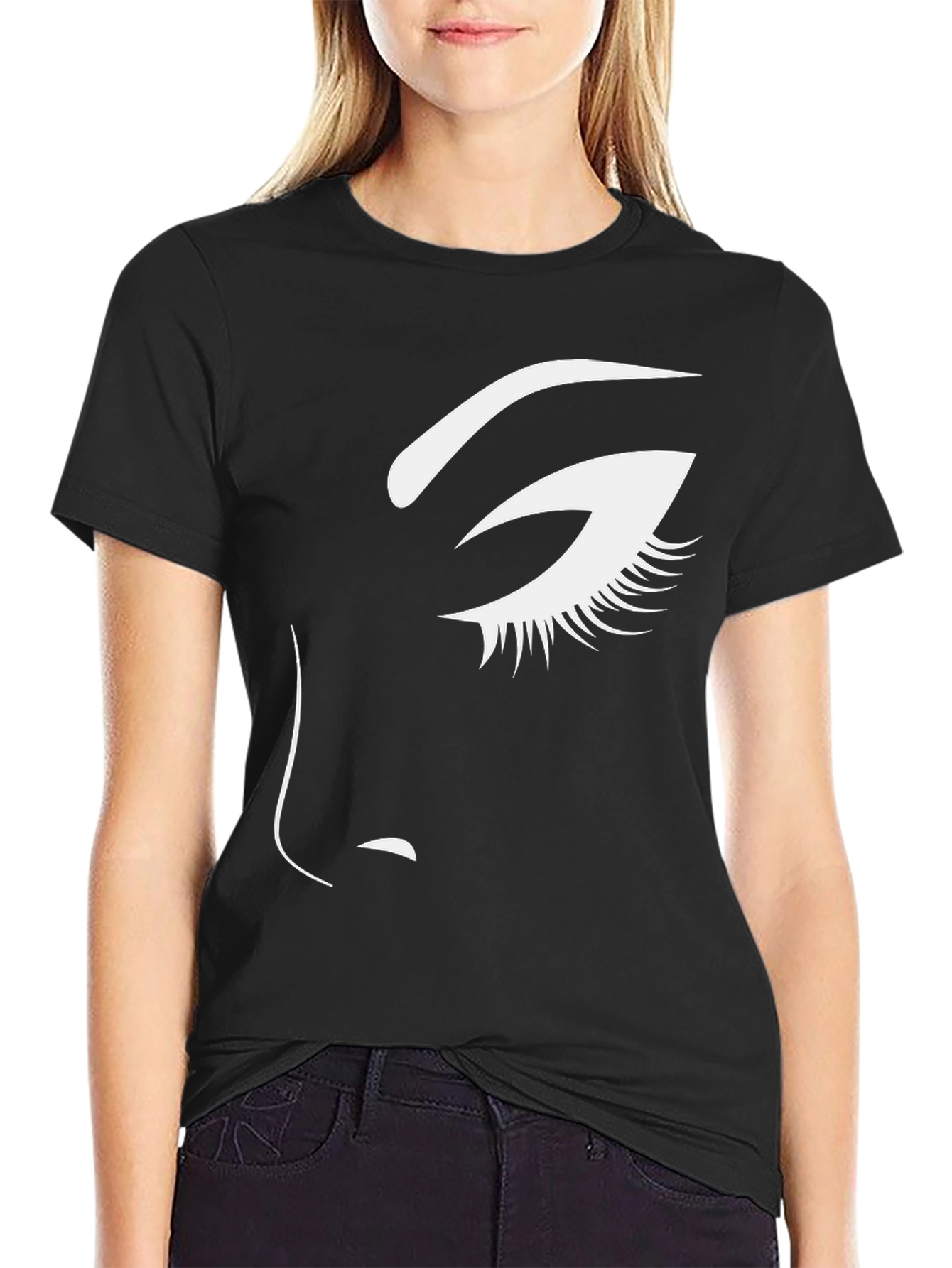 Black Seductive Eye Graphic Tee - Unisex Black Cotton Shirt view 2