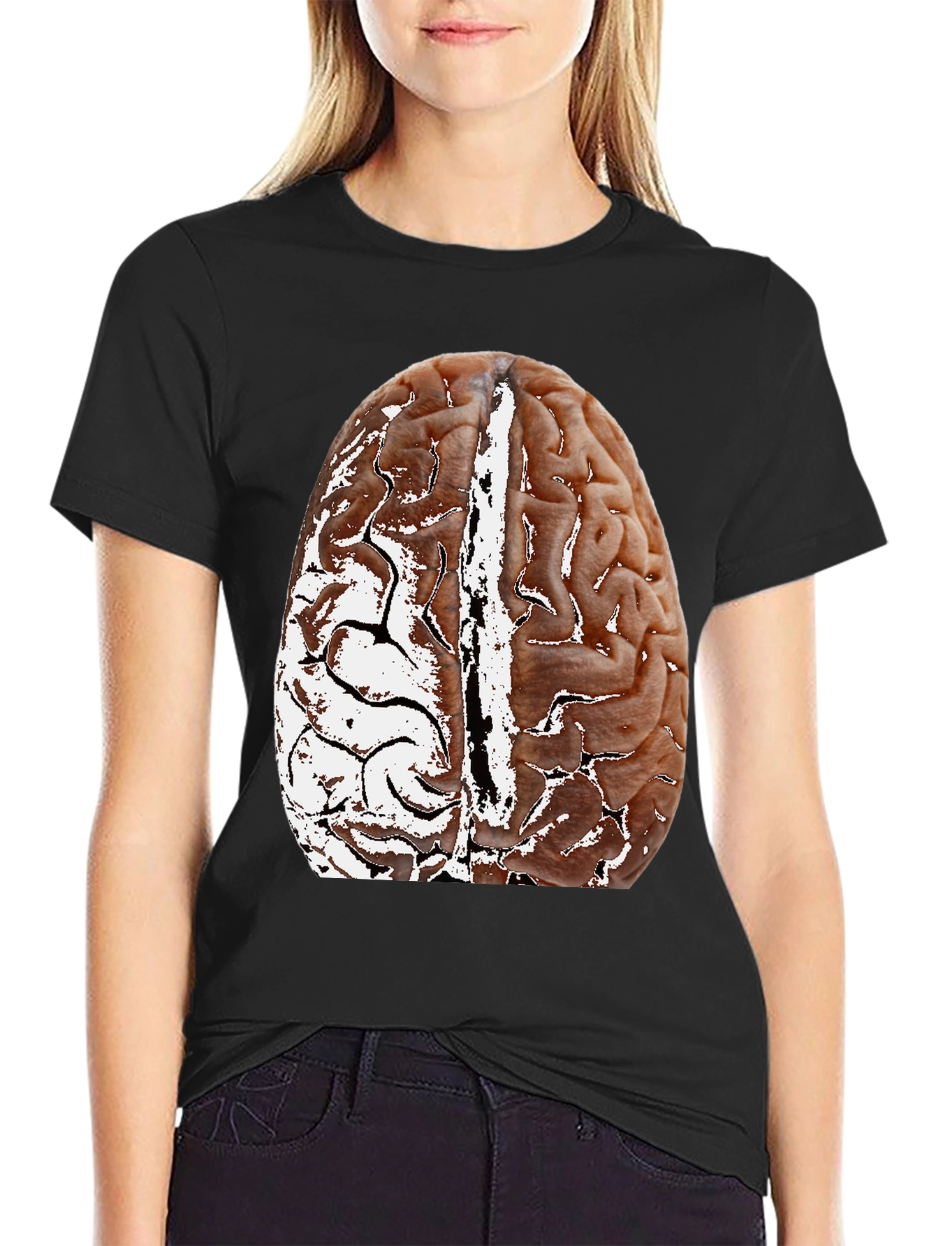 Black Brain Graphic Black T-Shirt - Anatomical Design view 2