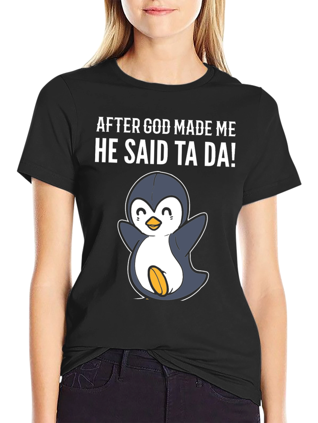 Black Funny Penguin Graphic T-Shirt view 2