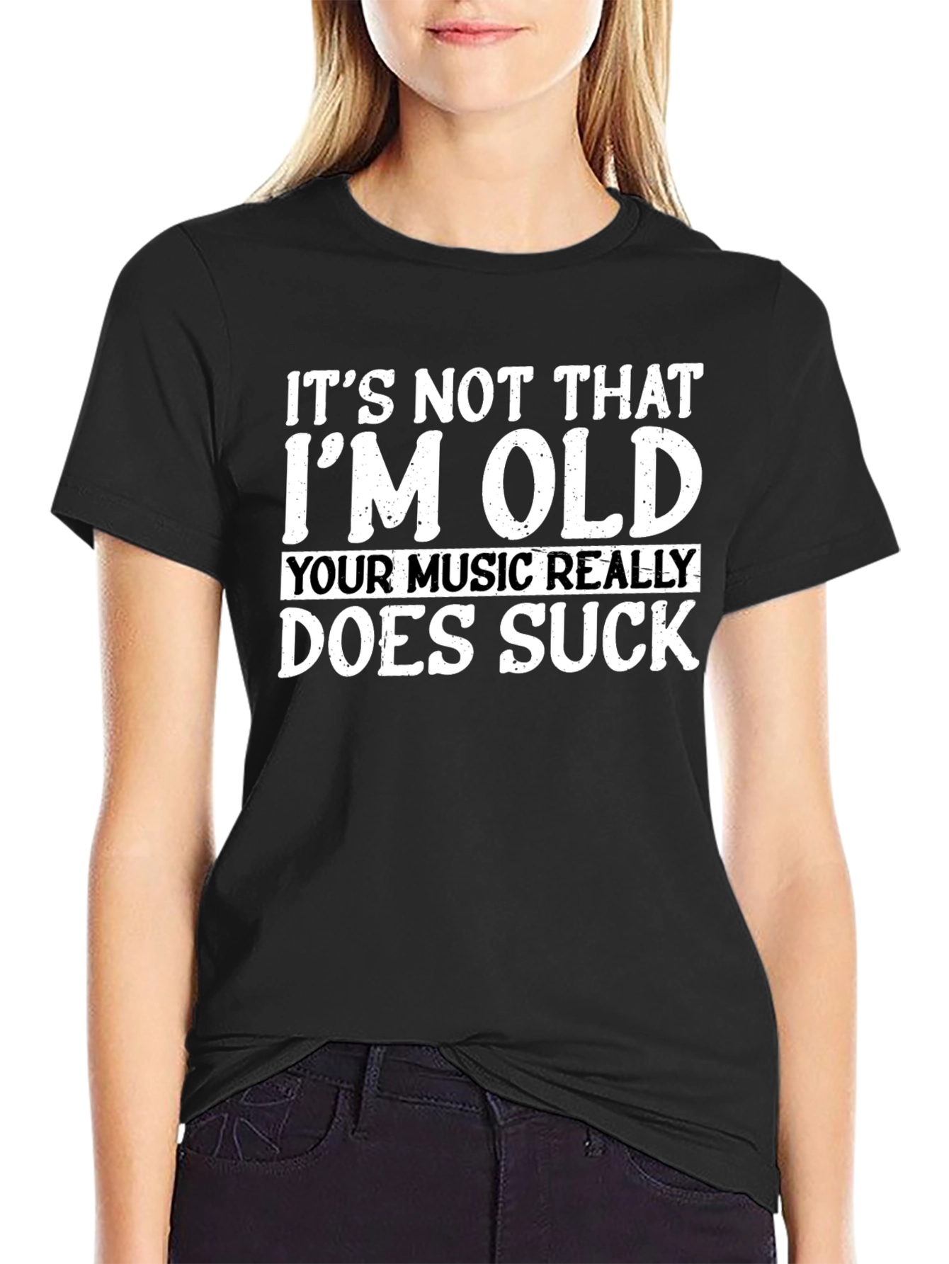 Black Funny Old Music Sucks Graphic T-Shirt view 2