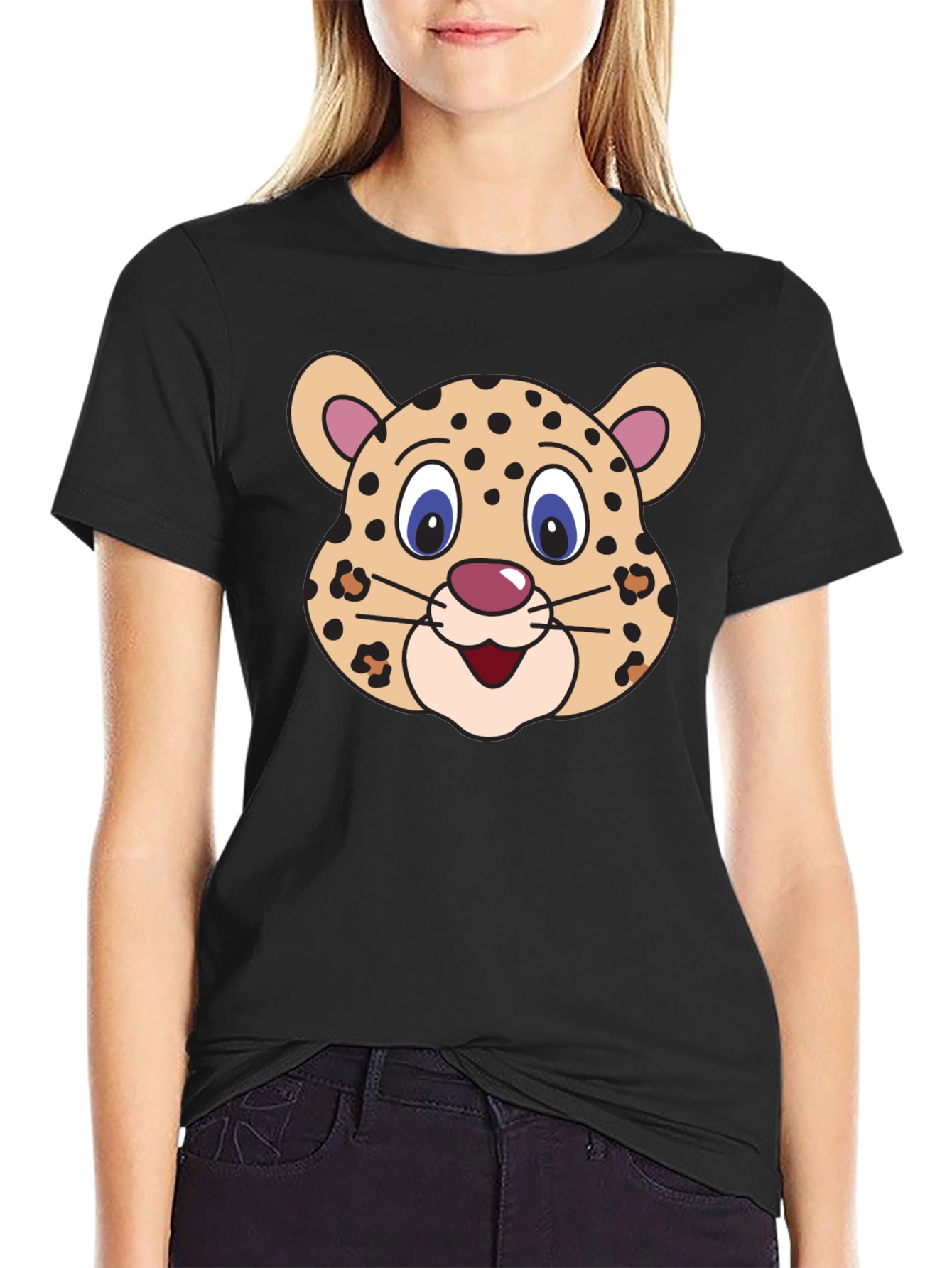 Black Cartoon Leopard Graphic Tee view 2