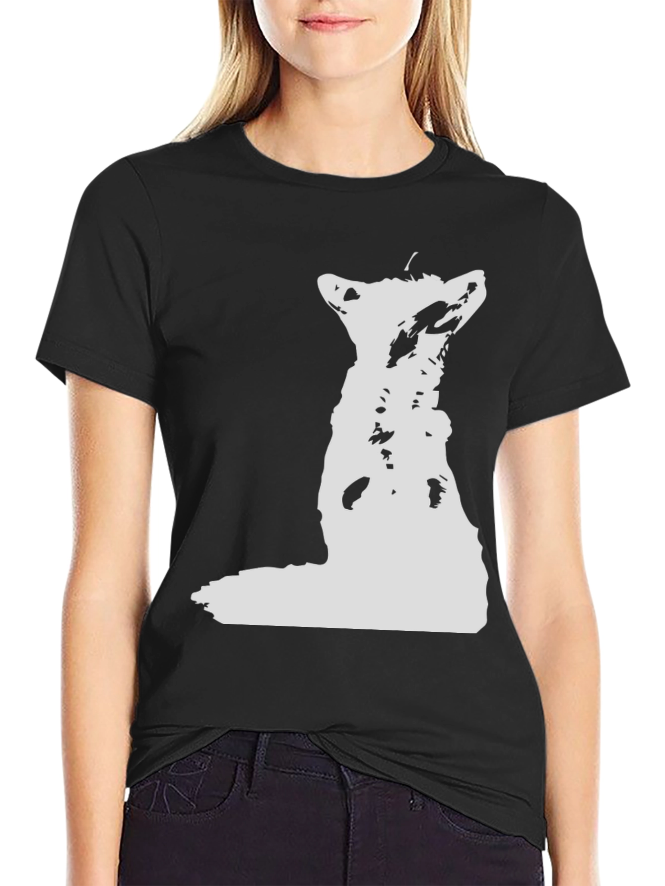 Black White Wolf Graphic Black Tee view 2