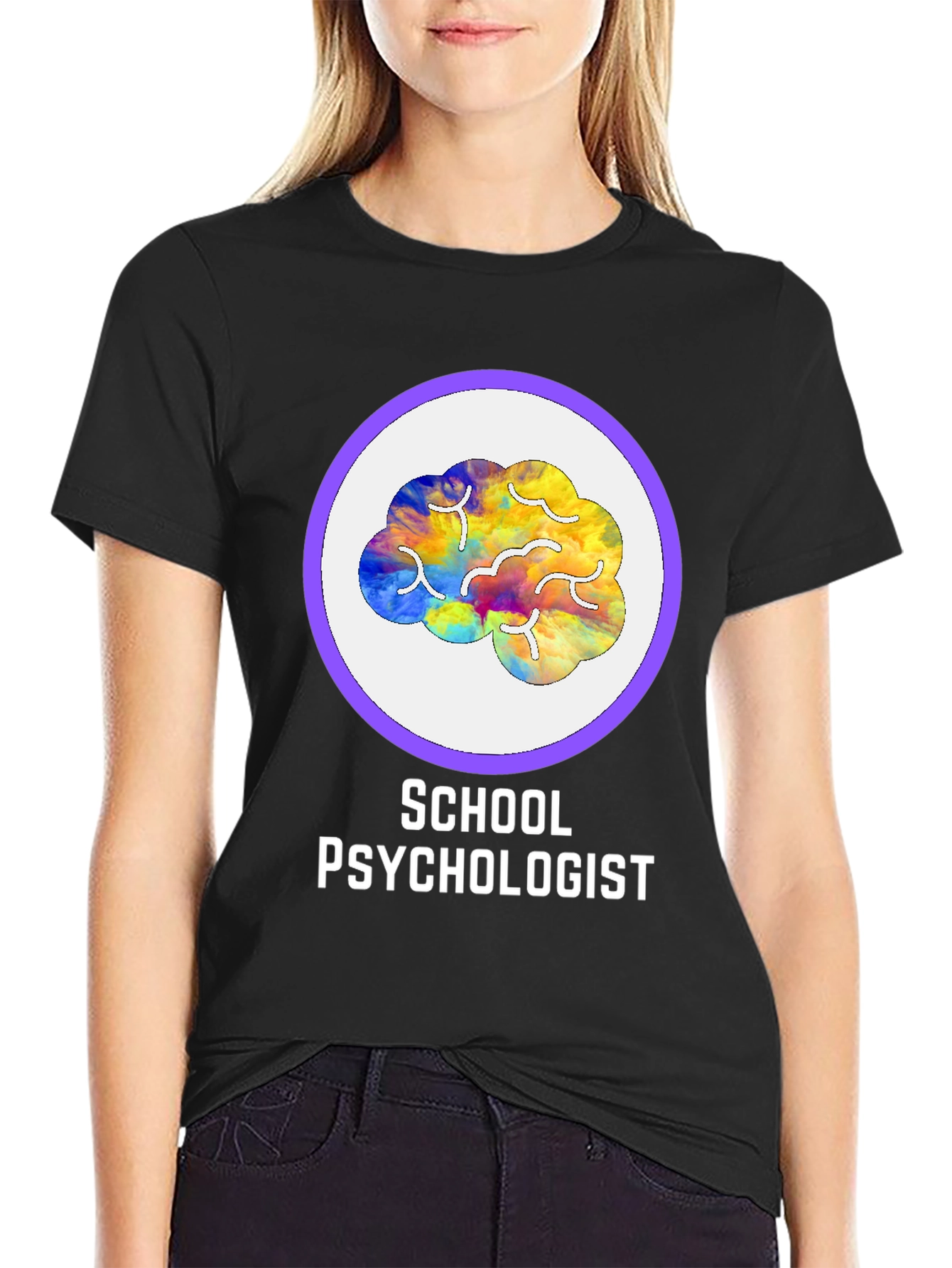 Black School Psychologist Brain Graphic Tee view 2