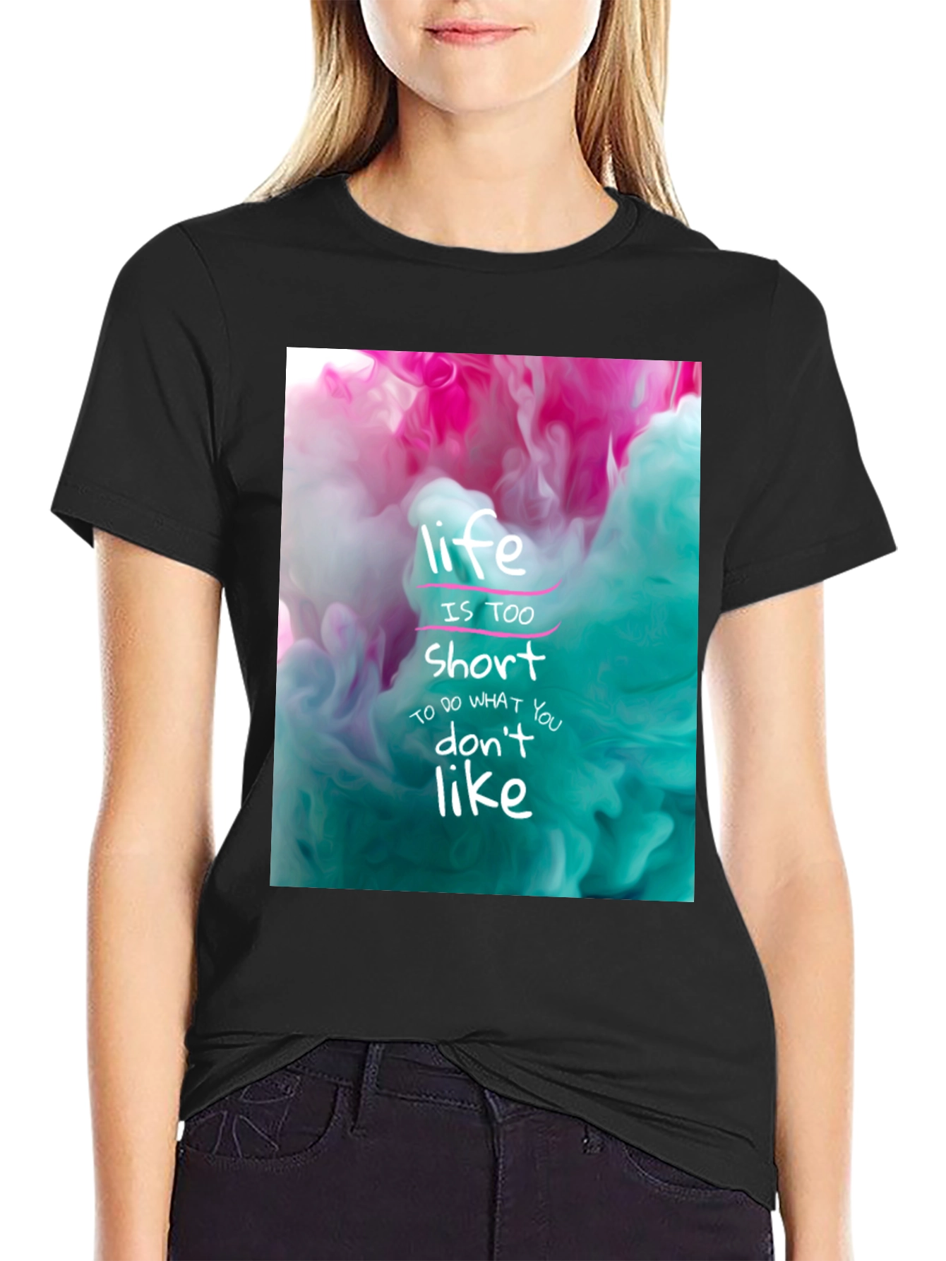 Black Life is Short Graphic Tee - Black Cotton T-Shirt view 2