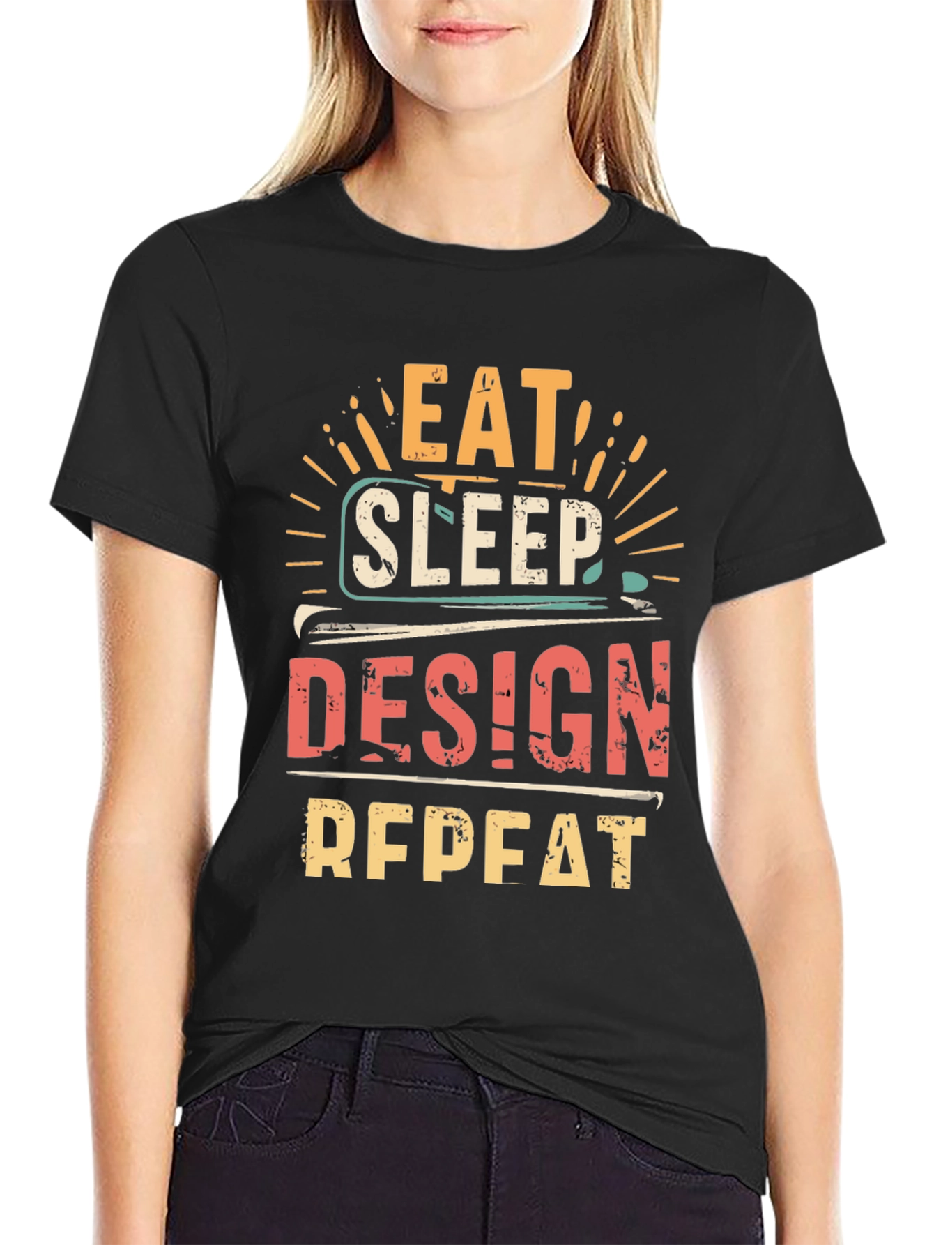 Black Eat Sleep Design Repeat T-Shirt view 2