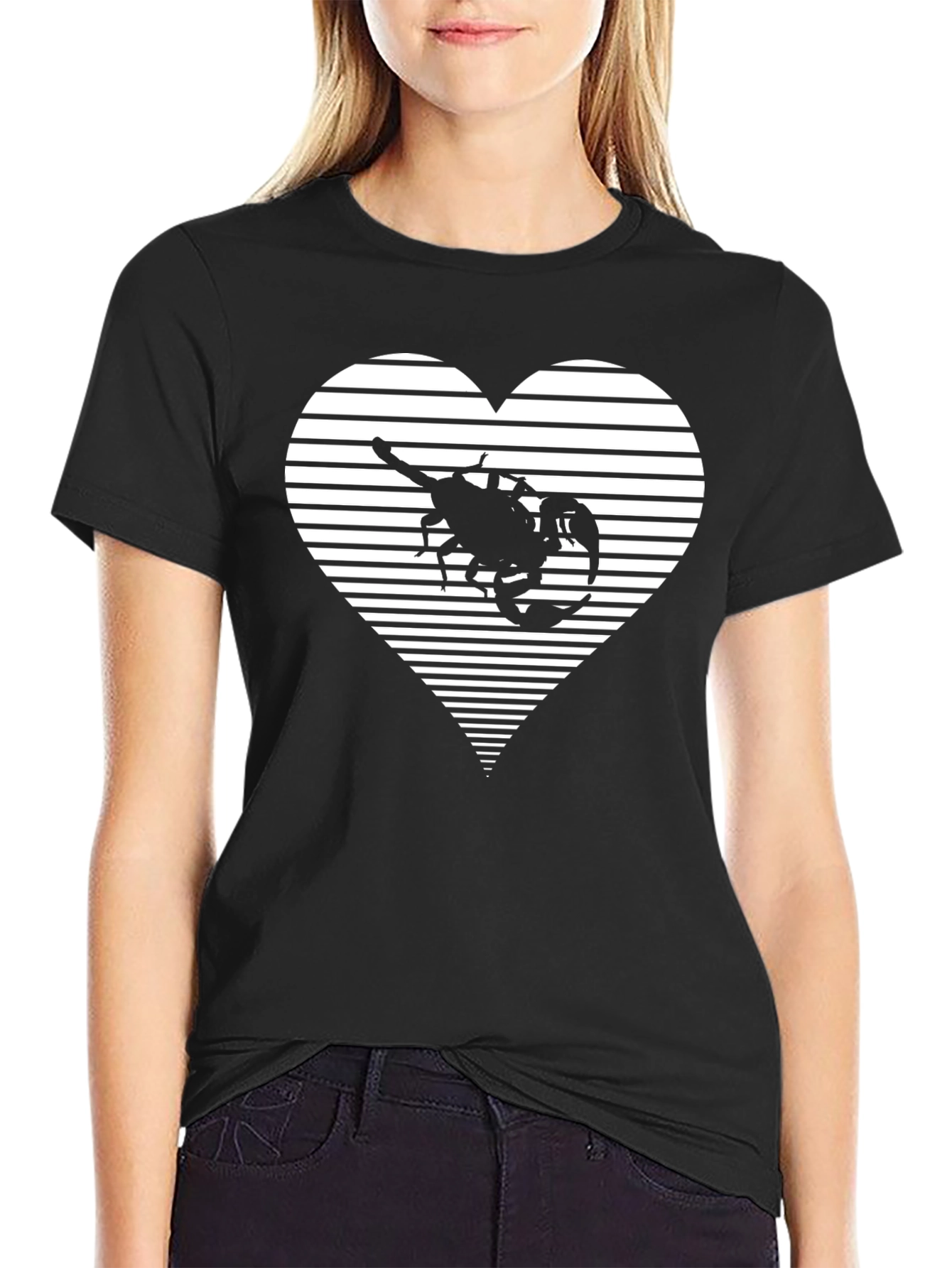 Black Striped Heart Scorpion Graphic Tee view 2