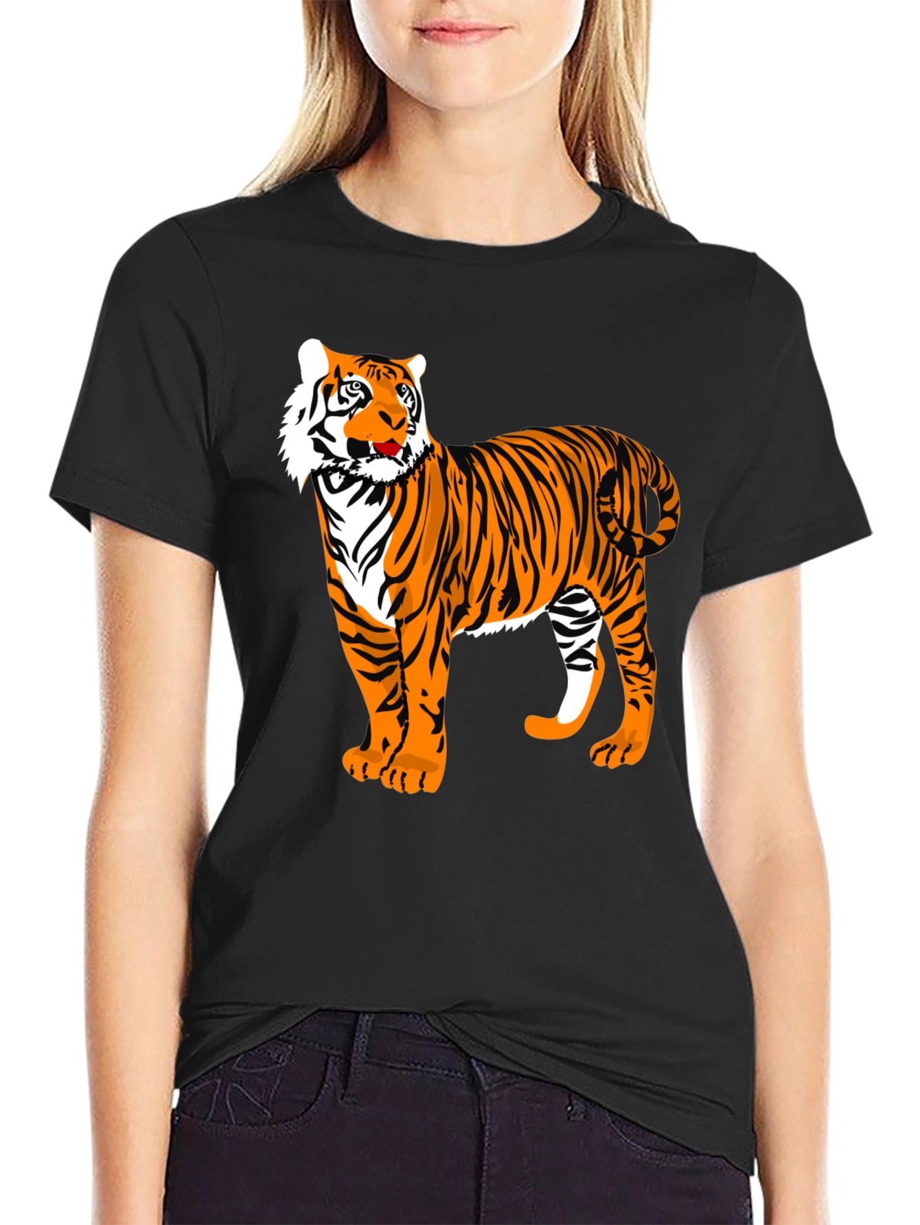 Black Bold Tiger Graphic Tee - Black Cotton view 2