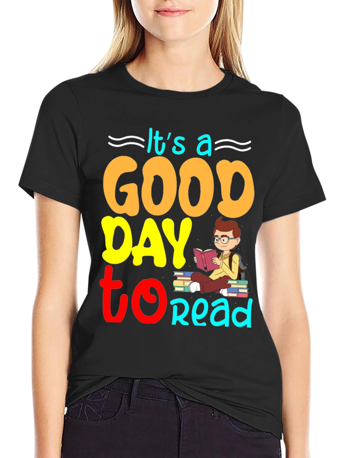 Black It's a Good Day to Read T-Shirt view 2