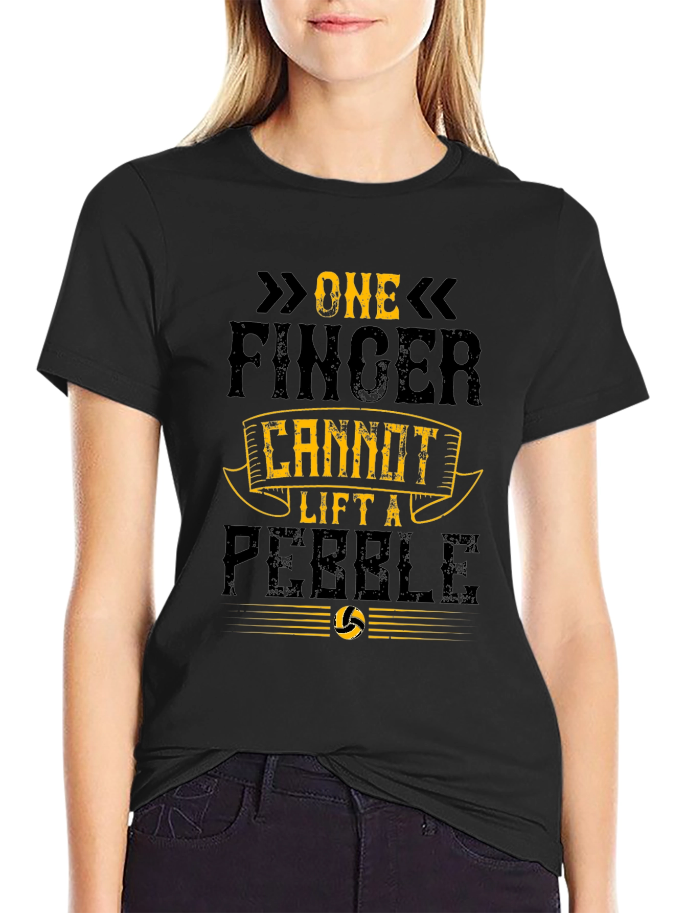 Black One Finger Cannot Lift a Pebble Graphic Tee view 2