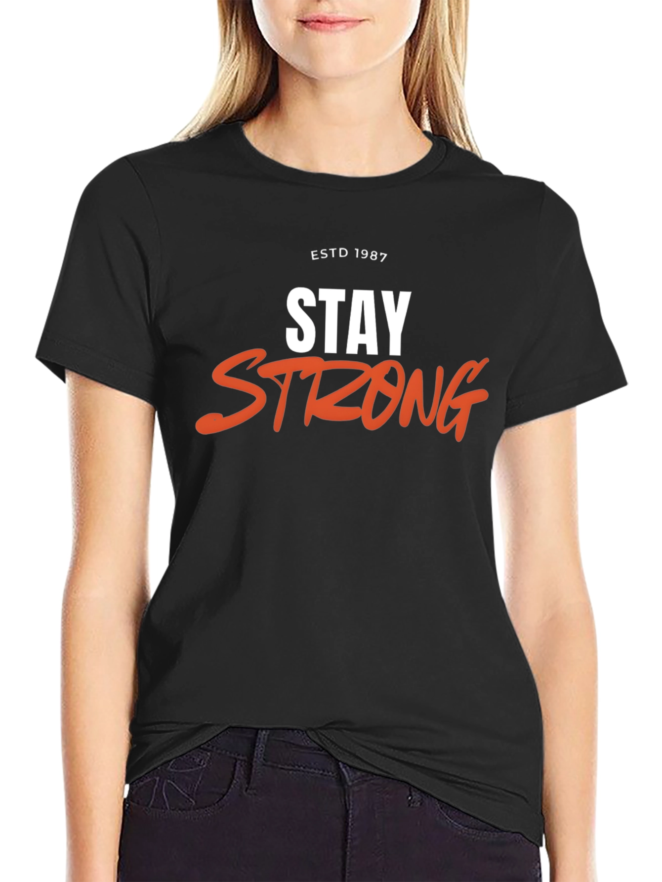 Black Stay Strong Graphic Tee - ESTD 1987 Black T-Shirt view 2