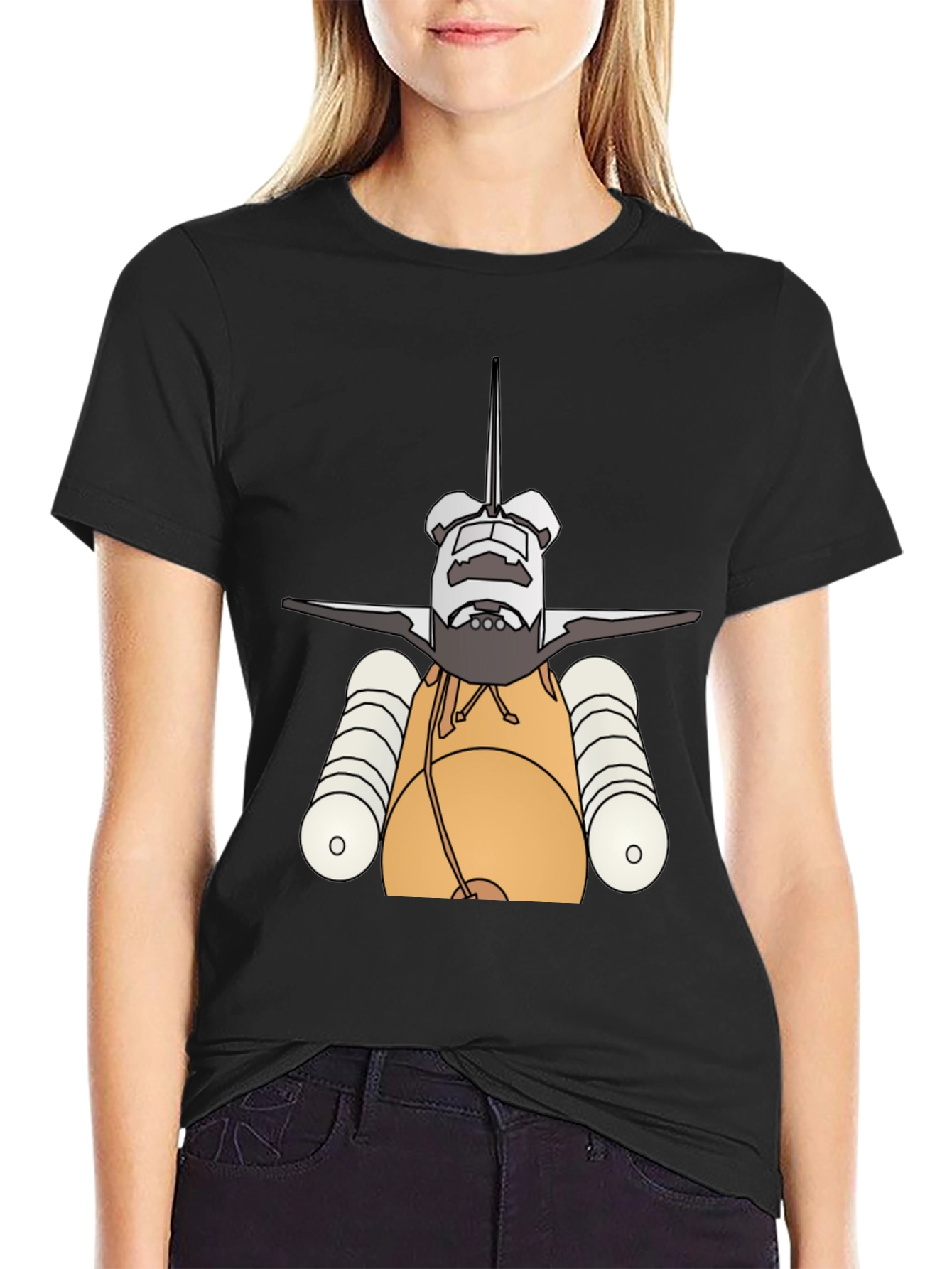 Black Space Shuttle Graphic Tee - Black Cotton view 2