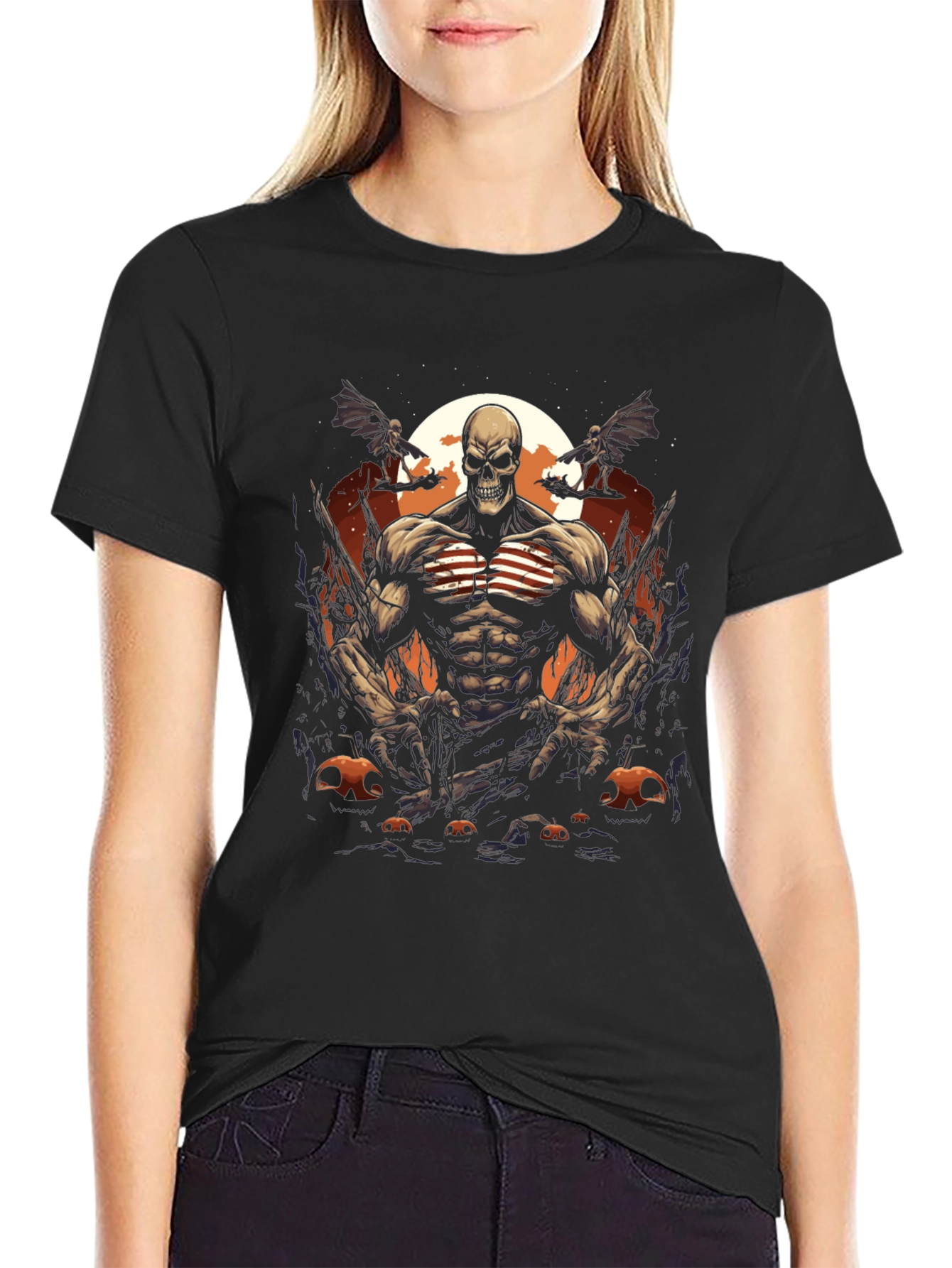 Black Skull Patriot Halloween Graphic Tee view 2