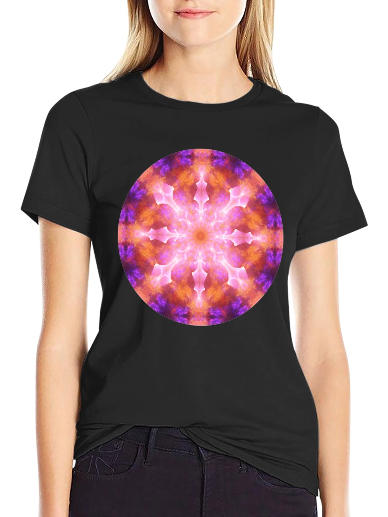Black Cosmic Mandala Graphic Black T-Shirt view 2