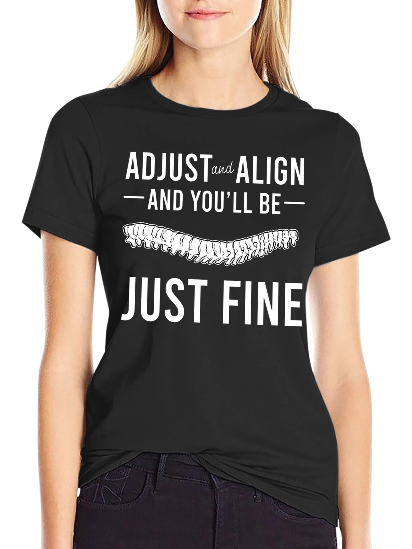 Black Adjust and Align T-Shirt Chiropractic Spine Tee view 2