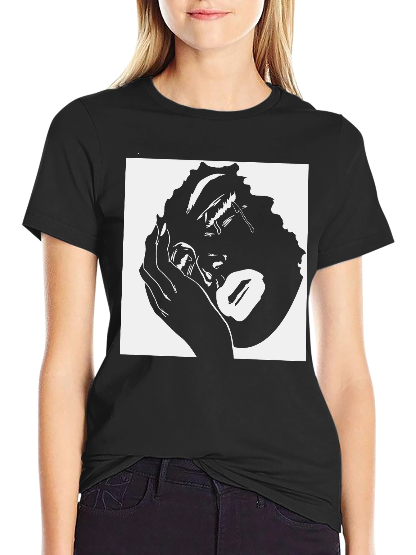 Black Tearful Silhouette Graphic Tee - Modern Streetwear view 2