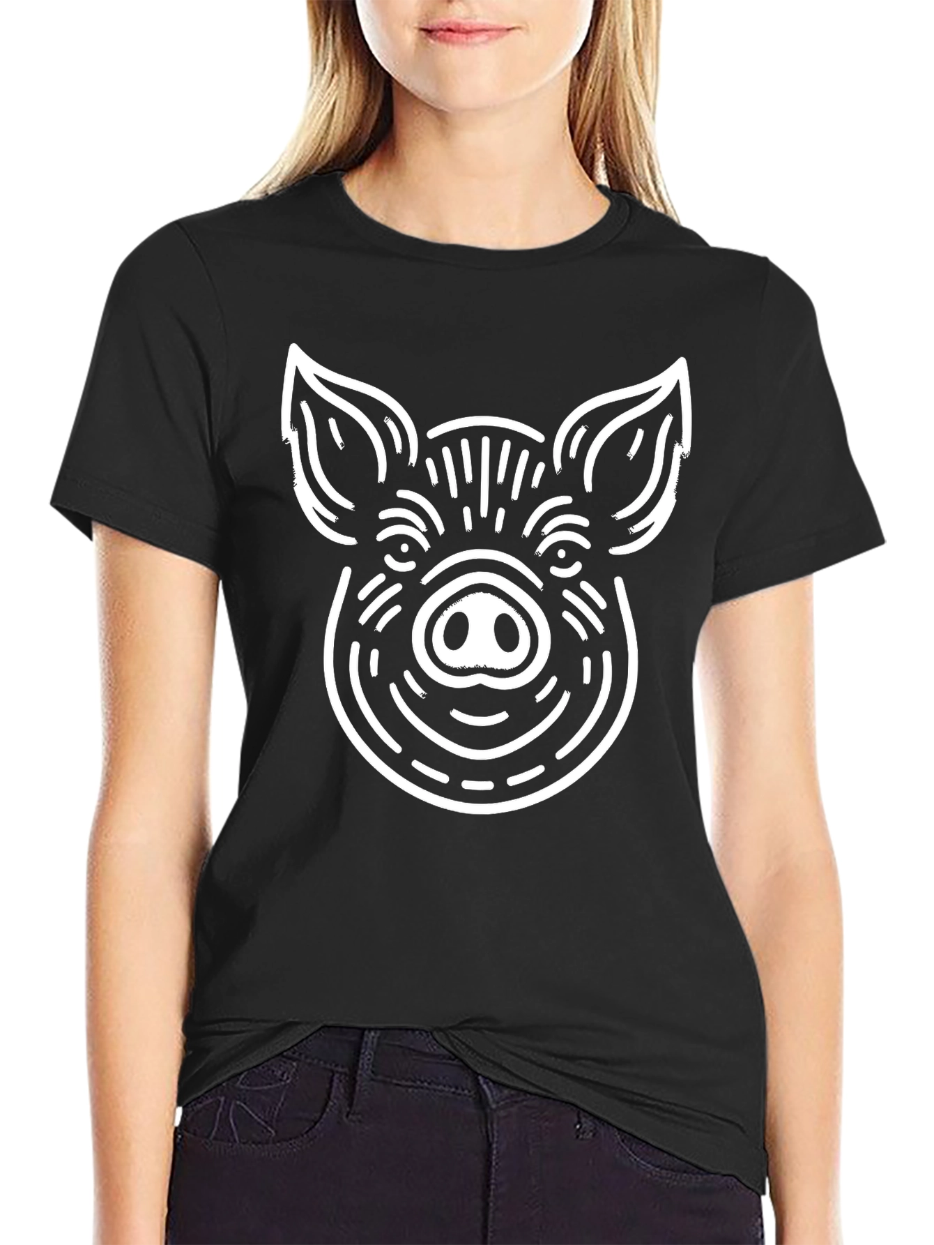 Black Pig Graphic Tee - Black Cotton Blend T-Shirt view 2