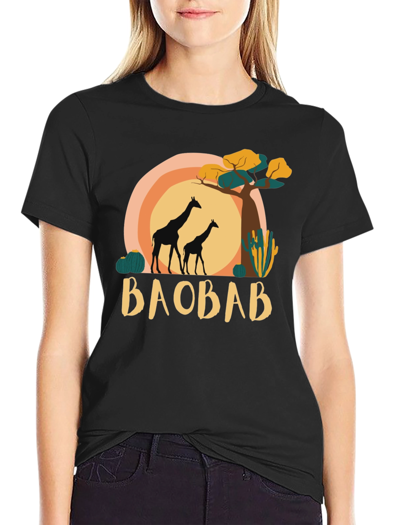 Black Baobab Giraffe Graphic Tee - Safari Style view 2
