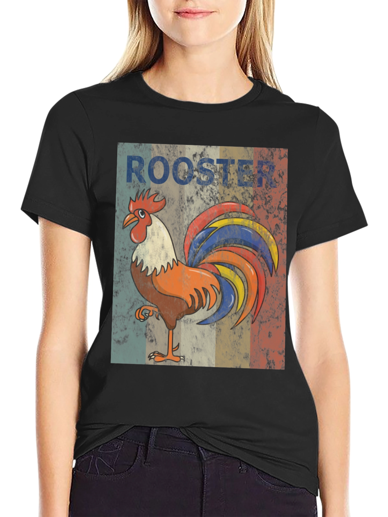 Black Vintage Rooster Graphic Tee - Stylish Casual Wear view 2