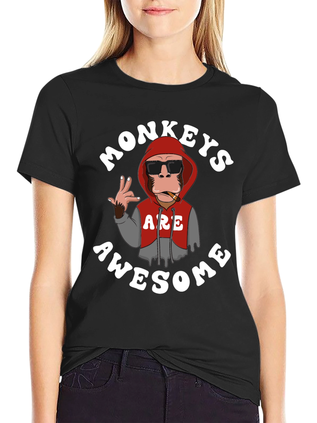 Black Funny Monkeys Are Awesome Graphic T-Shirt view 2