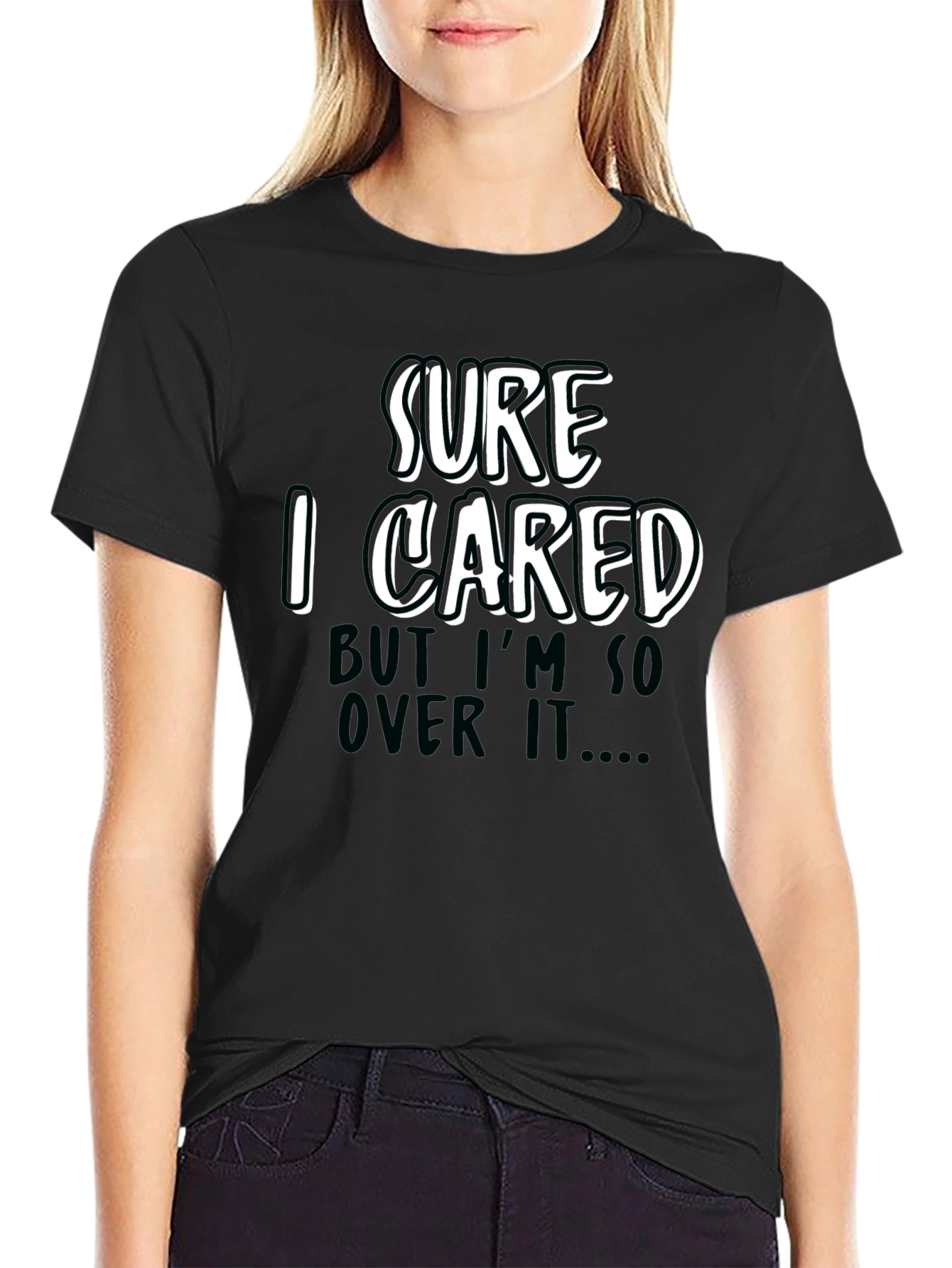 Black Funny Sarcastic 'Sure I Cared' Graphic Tee view 2