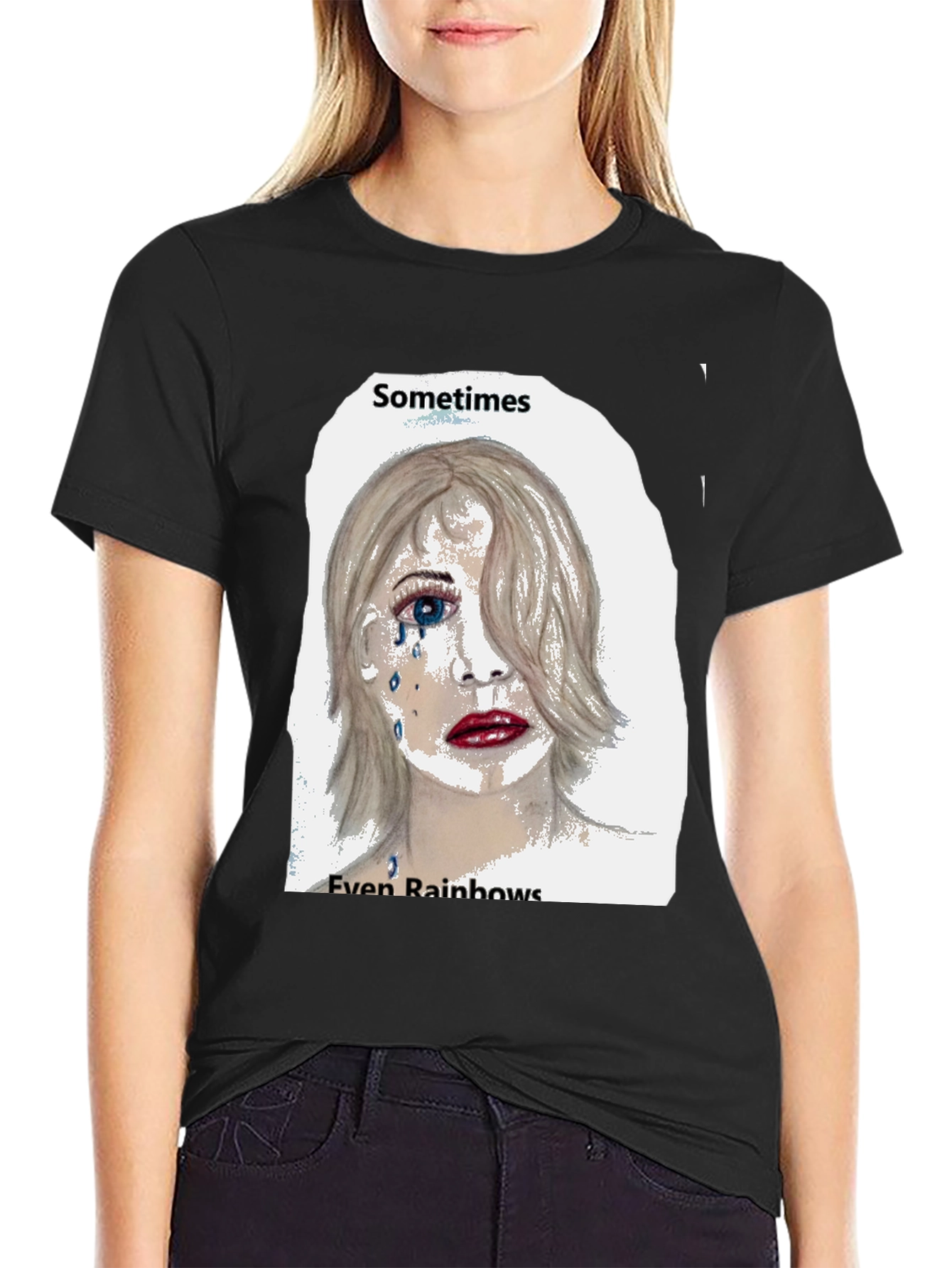 Black Emo Tears T-Shirt: Sometimes Even Rainbows view 2