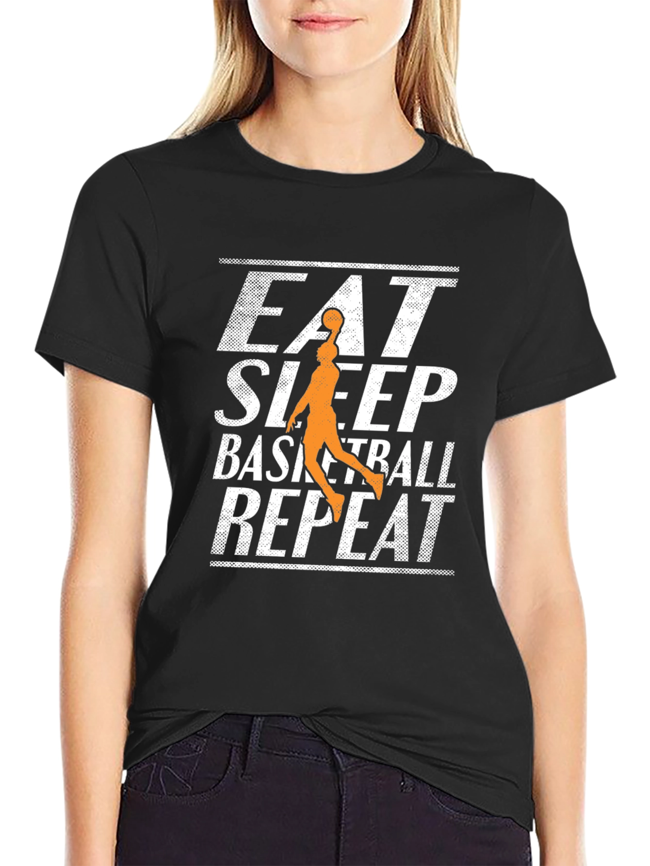Black Eat Sleep Basketball Repeat Black T-Shirt view 2