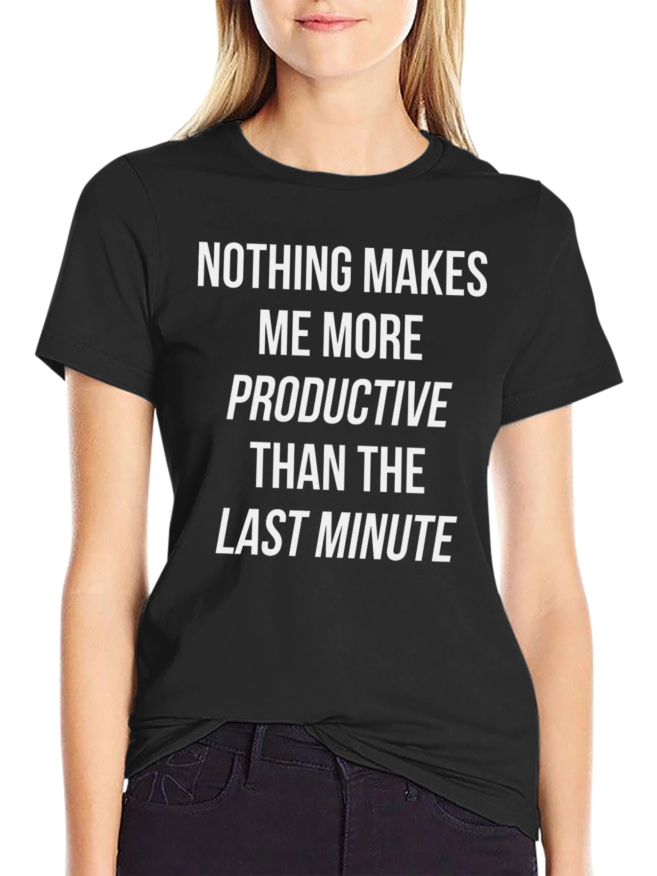 Black Funny Last Minute Productive Black T-Shirt view 2