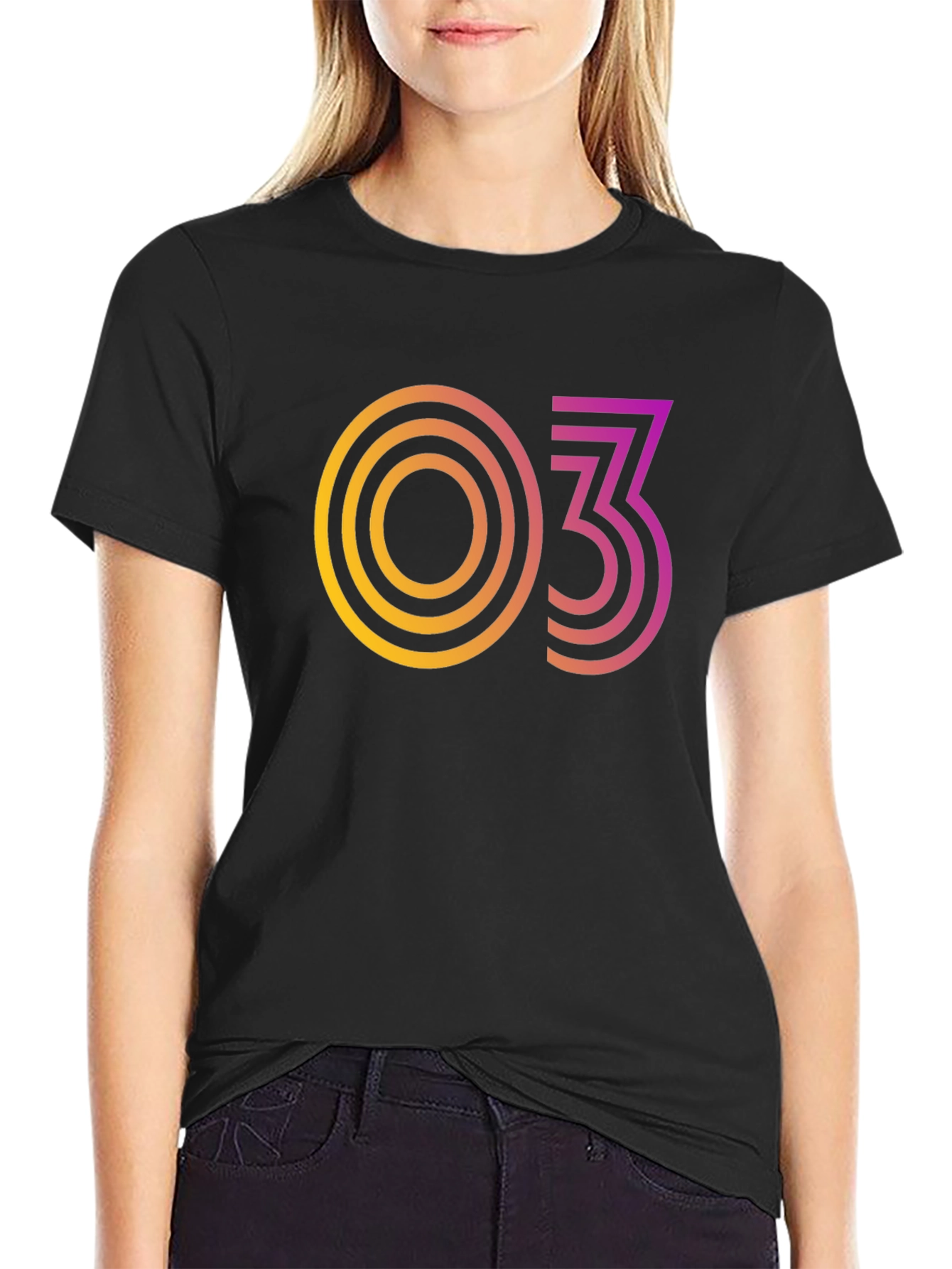 Black Retro Gradient "03" Graphic Tee - Cool & Trendy! view 2