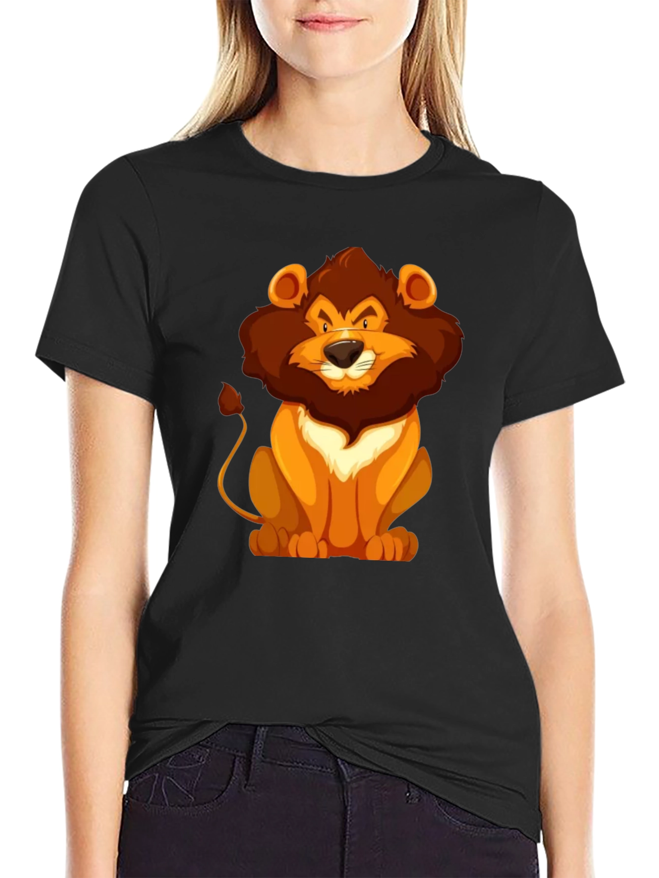 Black Lion Cartoon Graphic Black T-Shirt view 2
