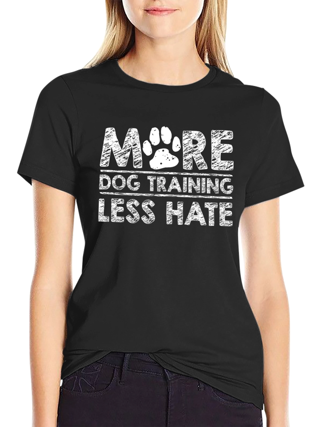 Black More Dog Training Less Hate T-Shirt view 2