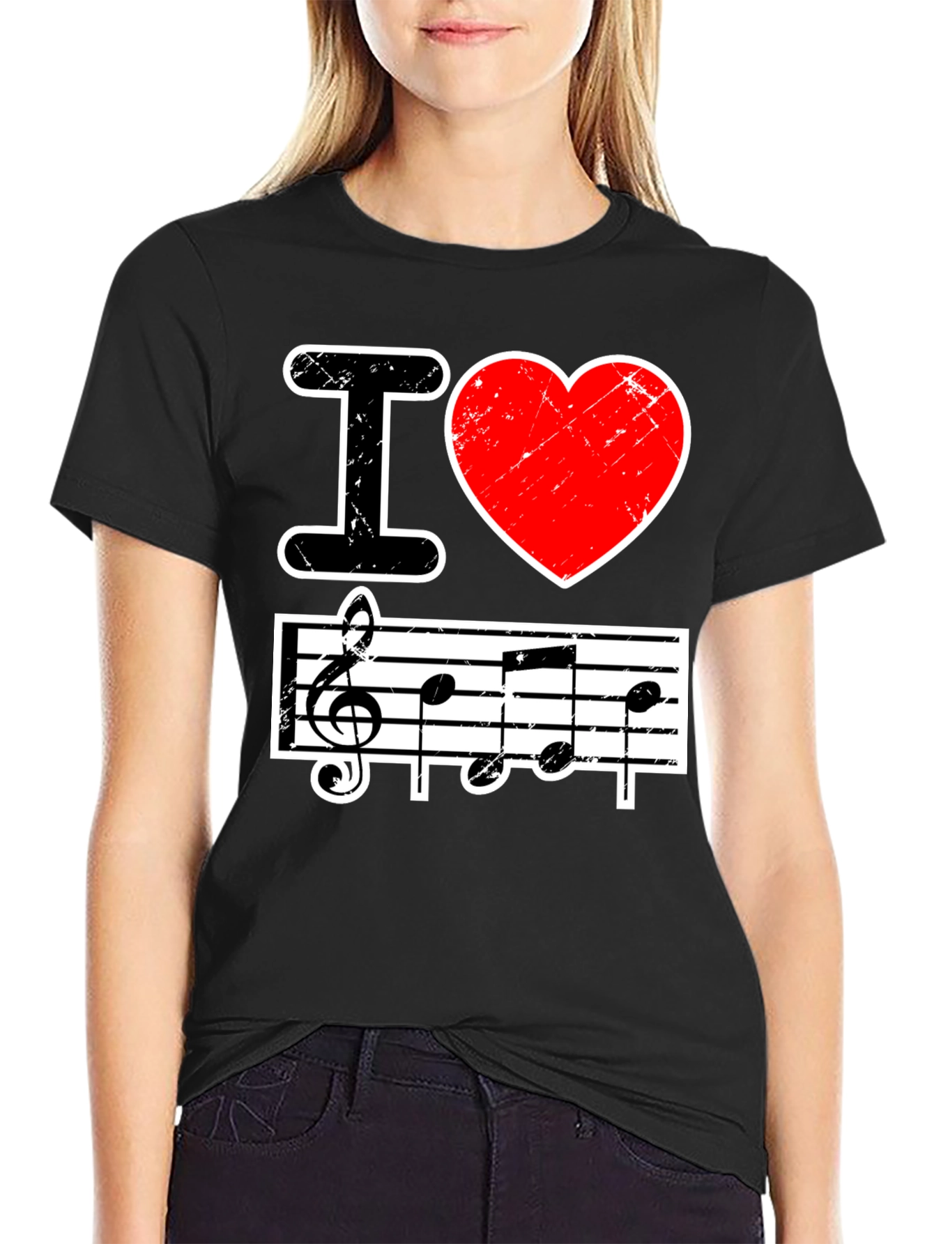 Black I Love Music Black Graphic T-Shirt view 2