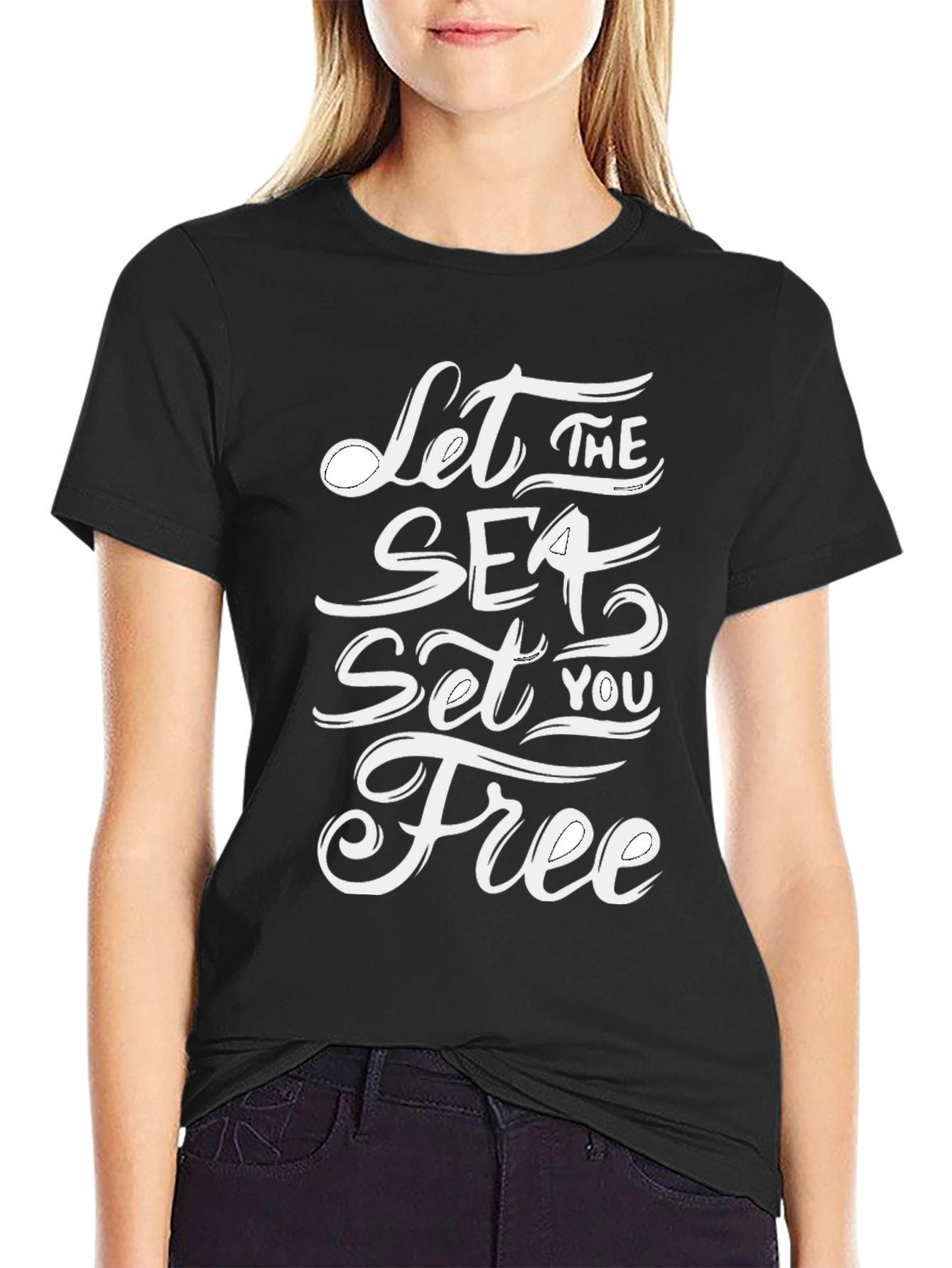Black Let The Sea Set You Free Black Graphic T-Shirt view 2