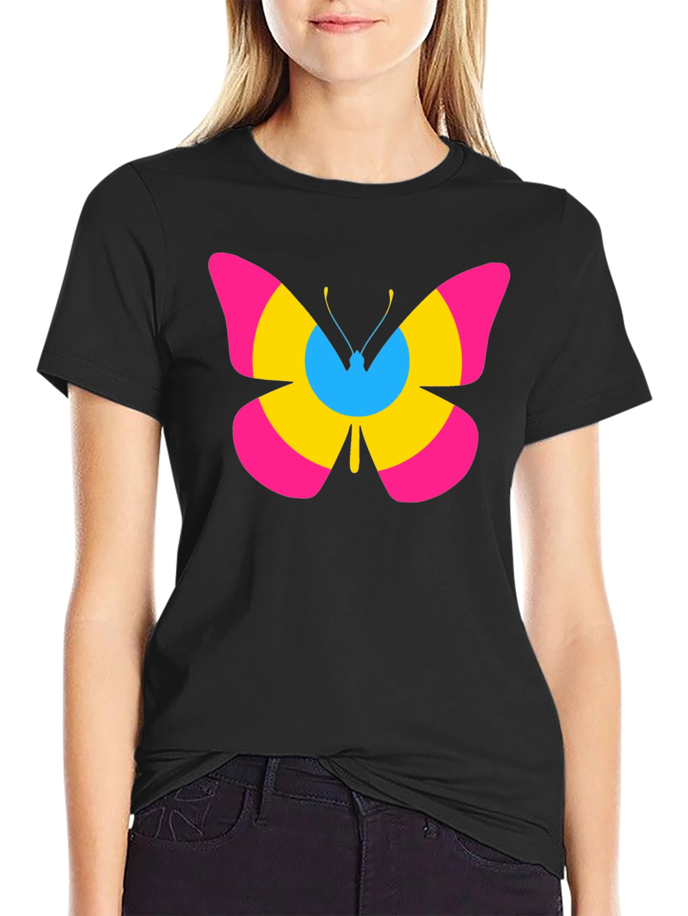 Black Pansexual Pride Butterfly Graphic T-Shirt view 2