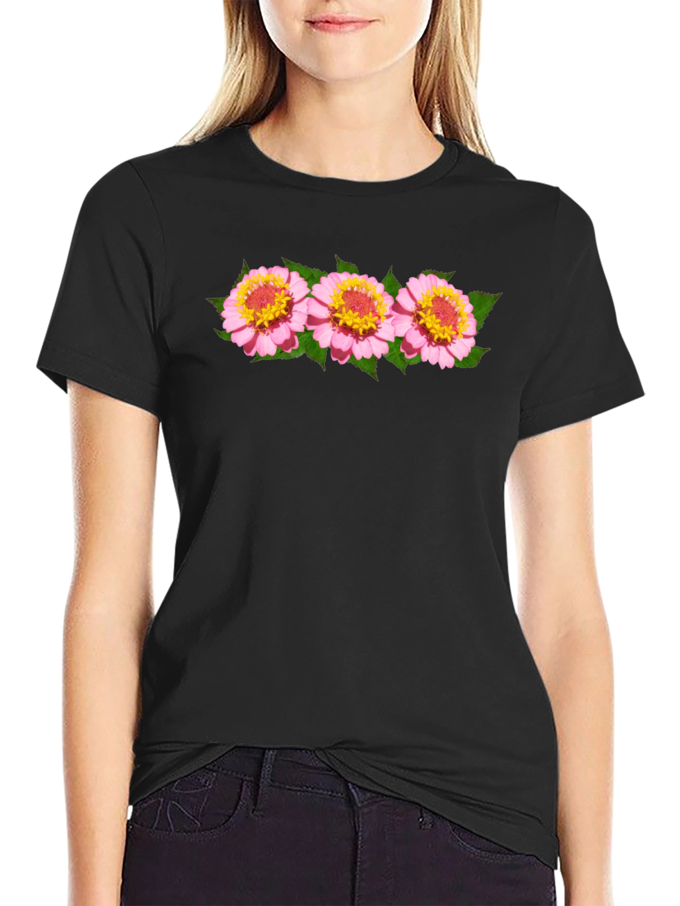 Black Floral Graphic Black T-Shirt view 2
