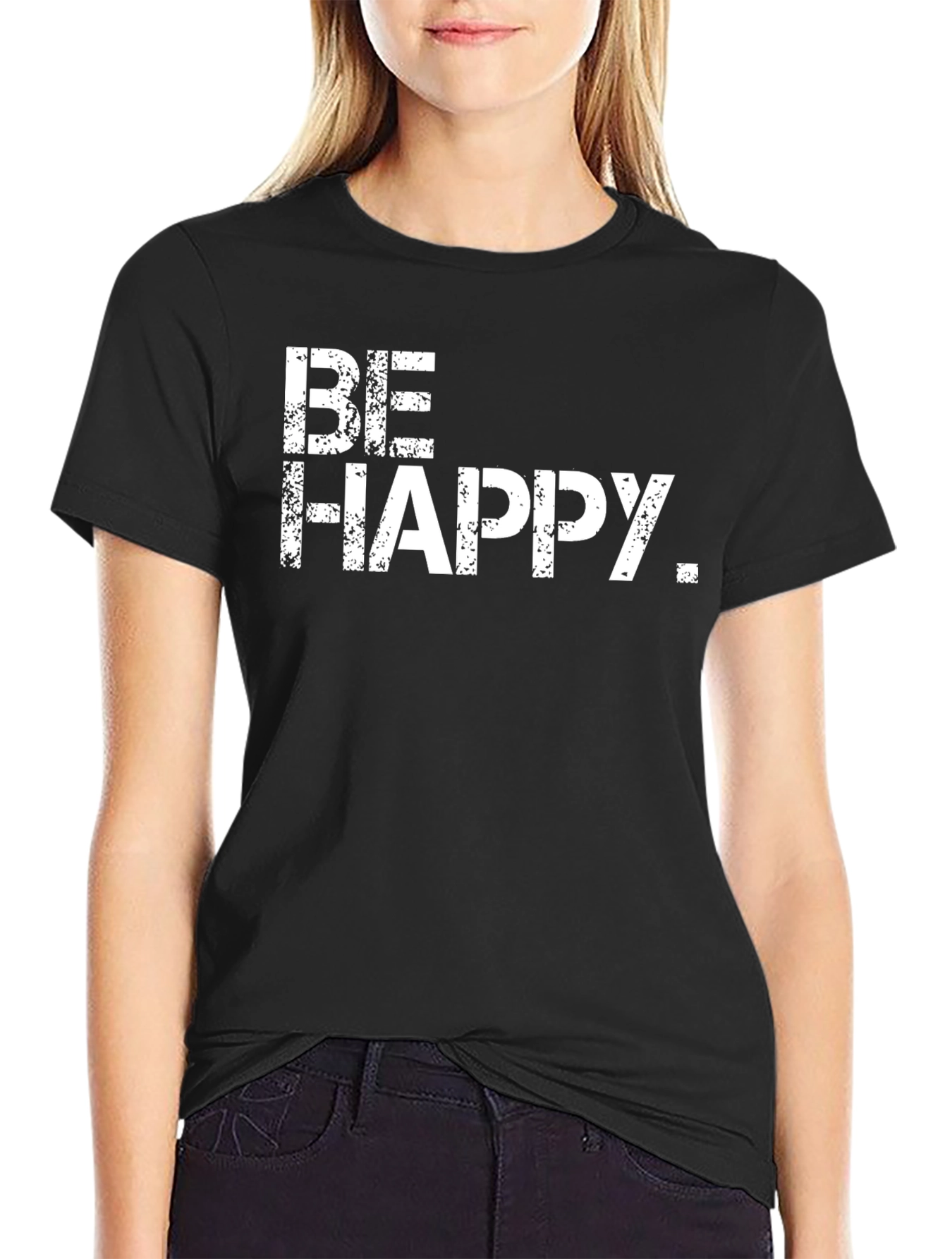 Black Be Happy Graphic T-Shirt - Black Casual Tee view 2