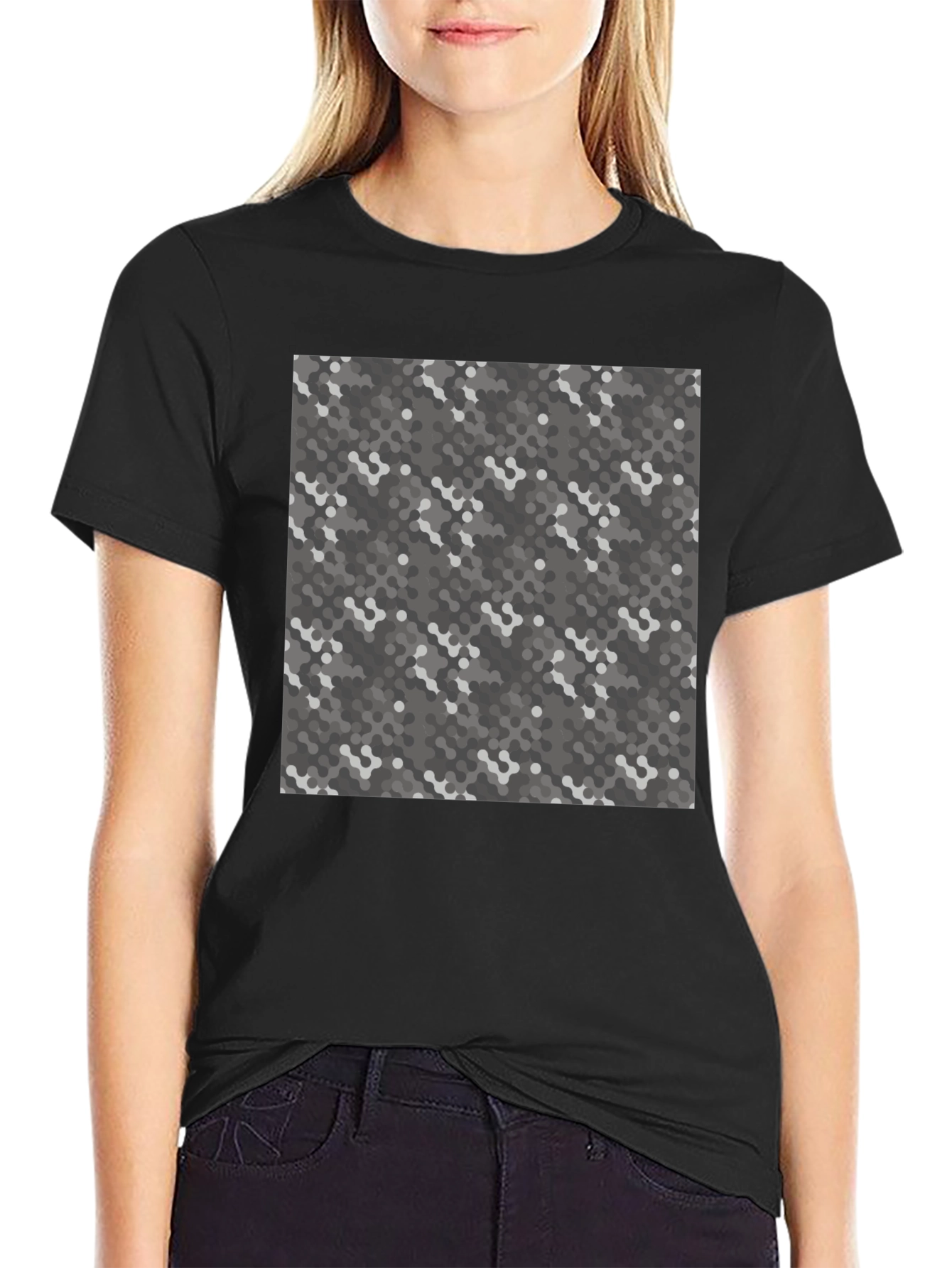 Black Urban Camo Print Black Tee - Modern Style view 2