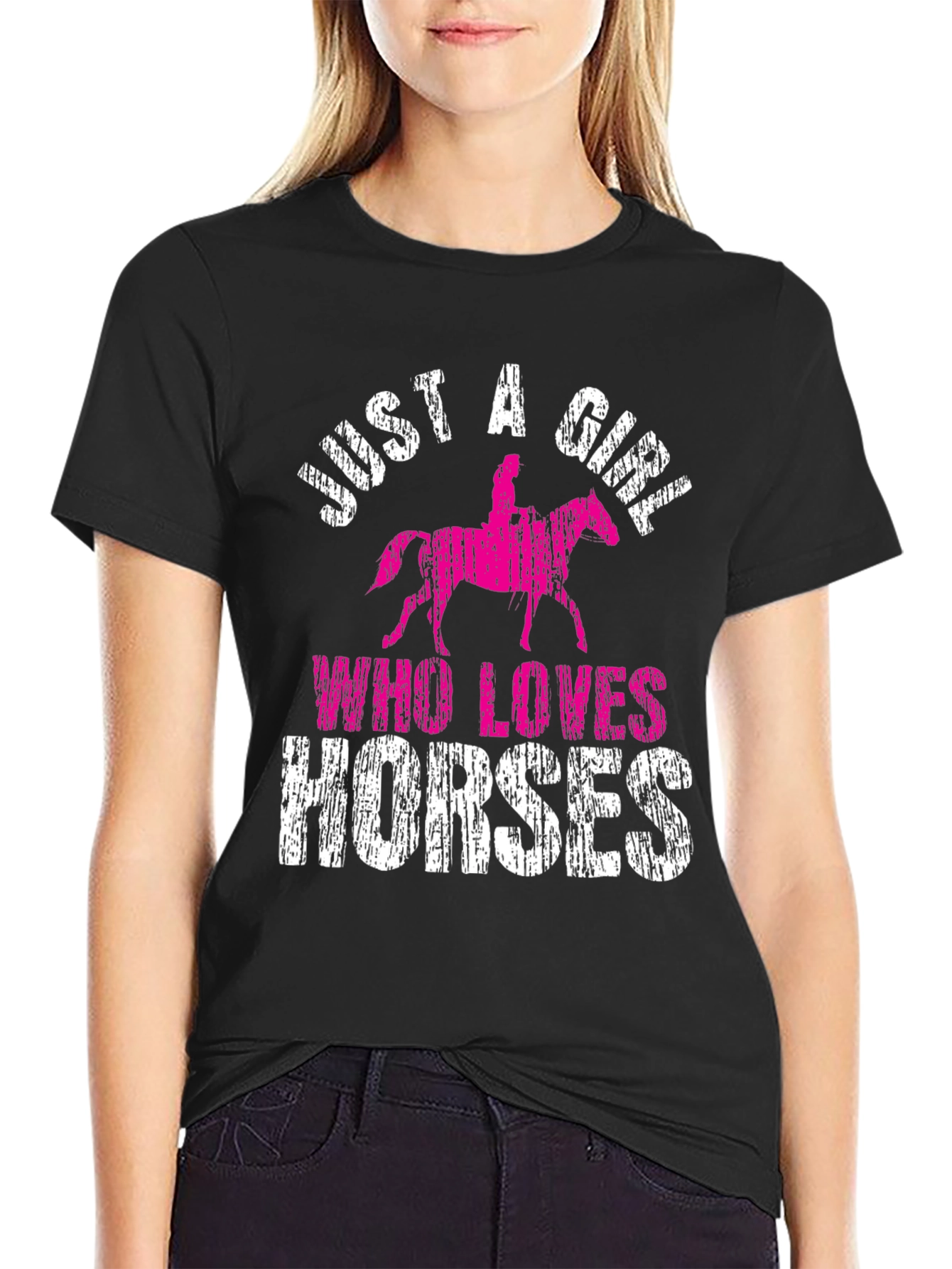 Black Just a Girl Who Loves Horses Black T-Shirt view 2