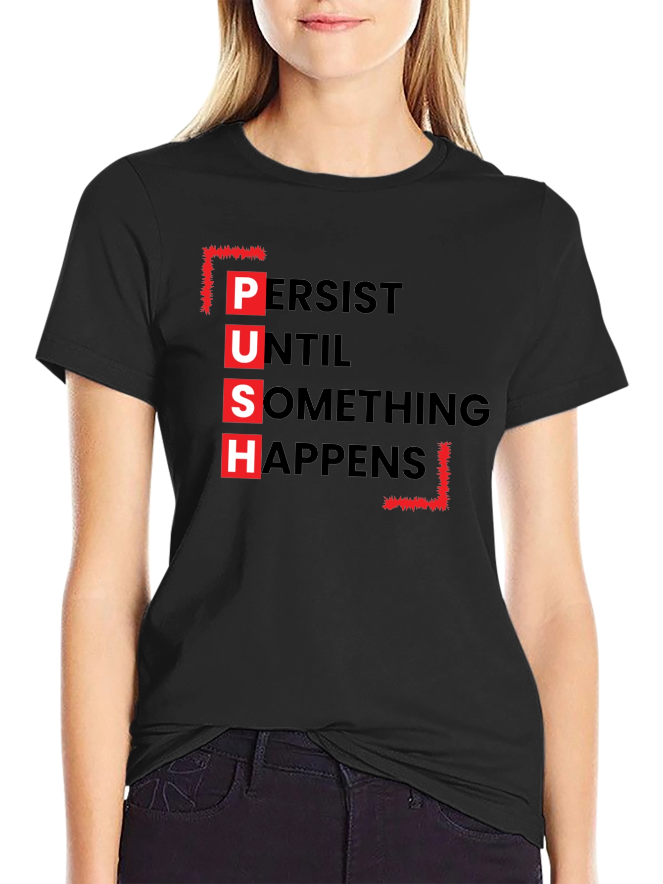 Black PUSH Graphic Tee - Motivational Black T-Shirt view 2