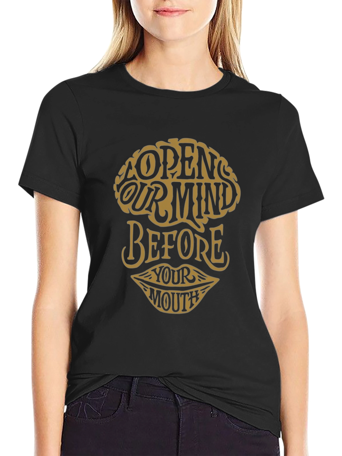 Black Open Your Mind Graphic Tee - Unisex Cotton T-Shirt view 2
