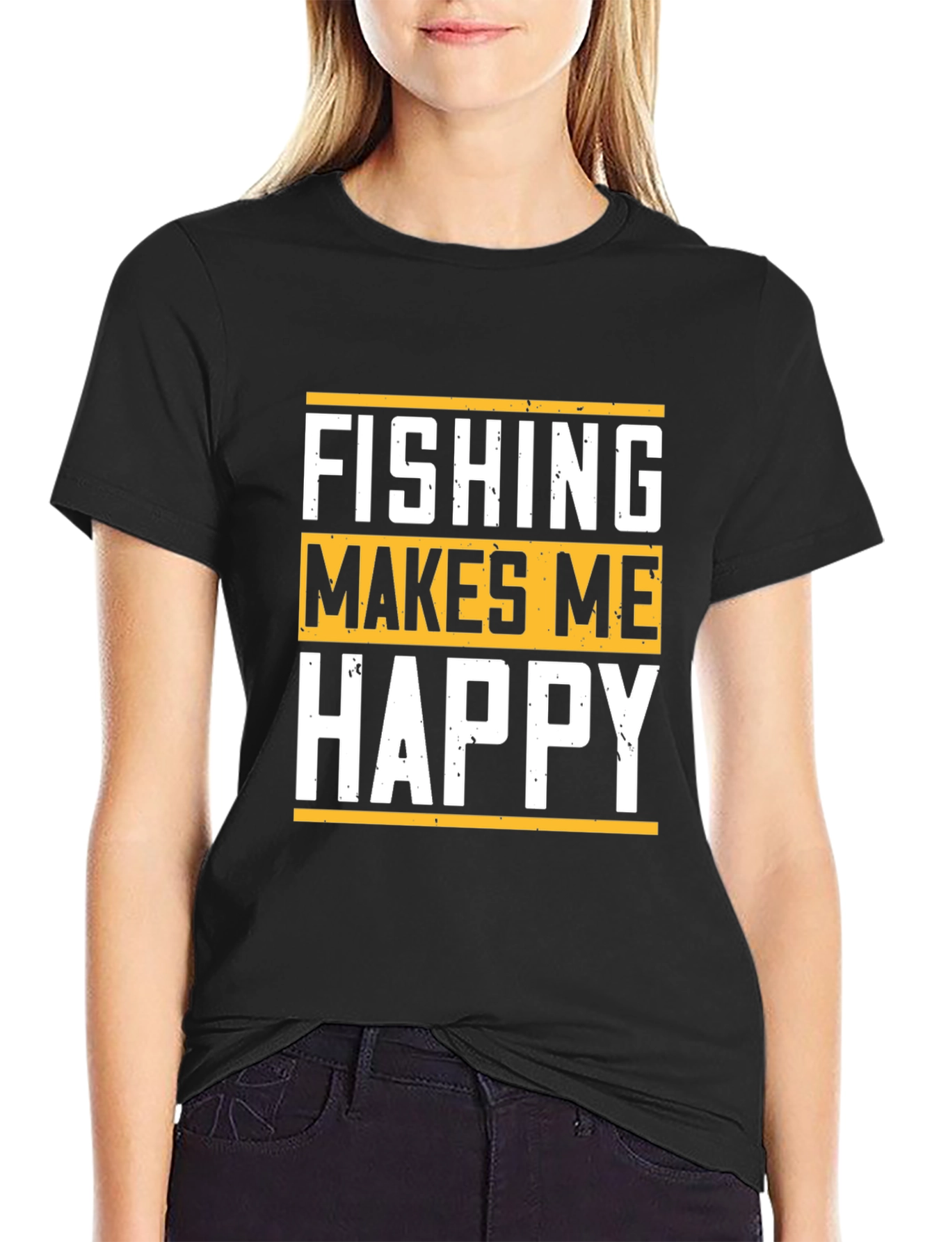 Black Fishing Makes Me Happy Graphic T-Shirt view 2