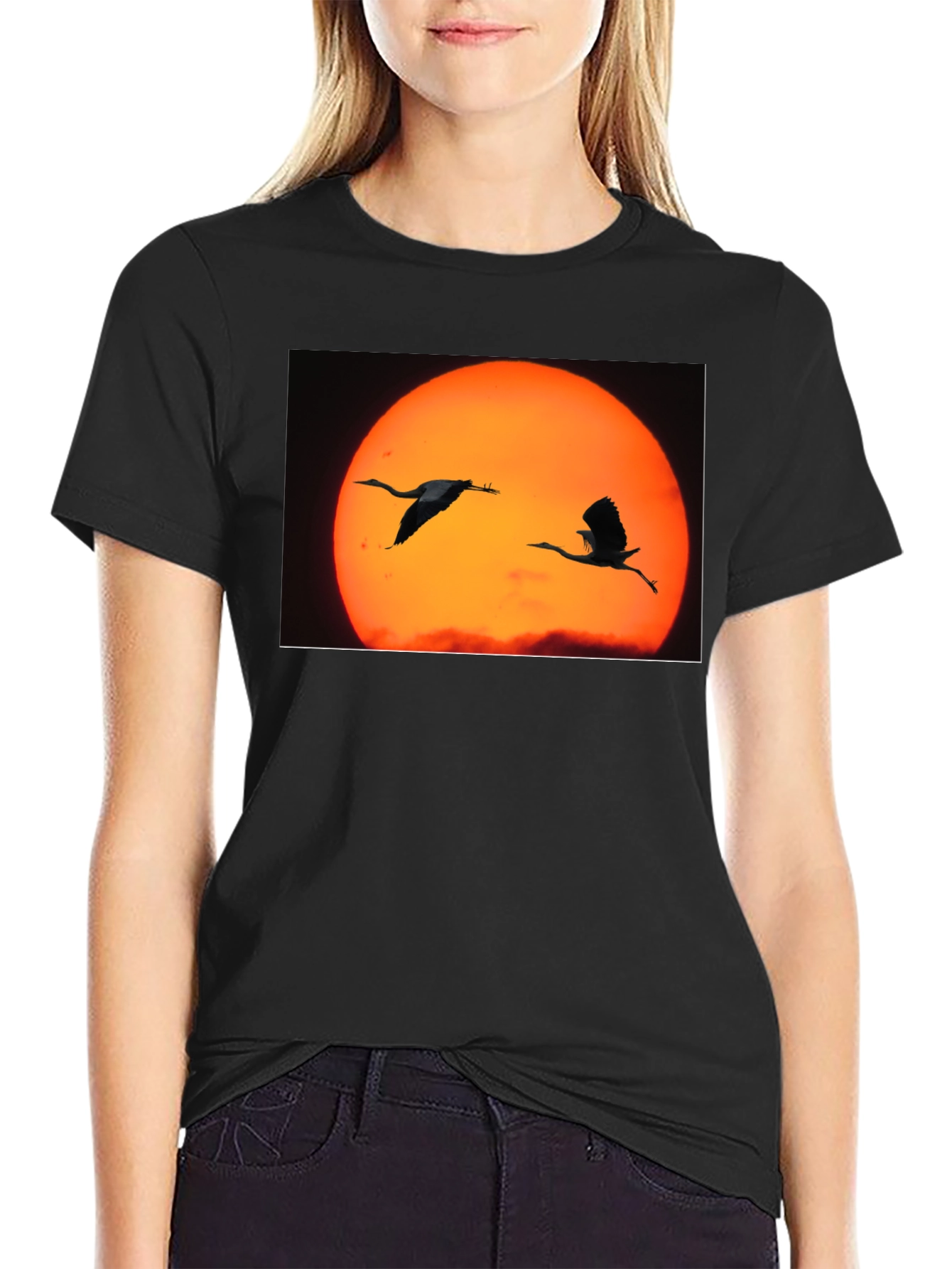 Black Sunset Birds Black T-Shirt view 2