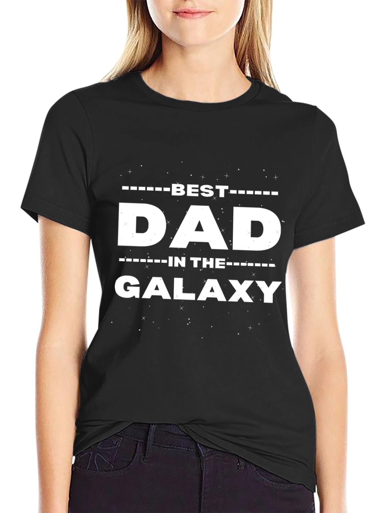 Black Best Dad in the Galaxy Black T-Shirt view 2