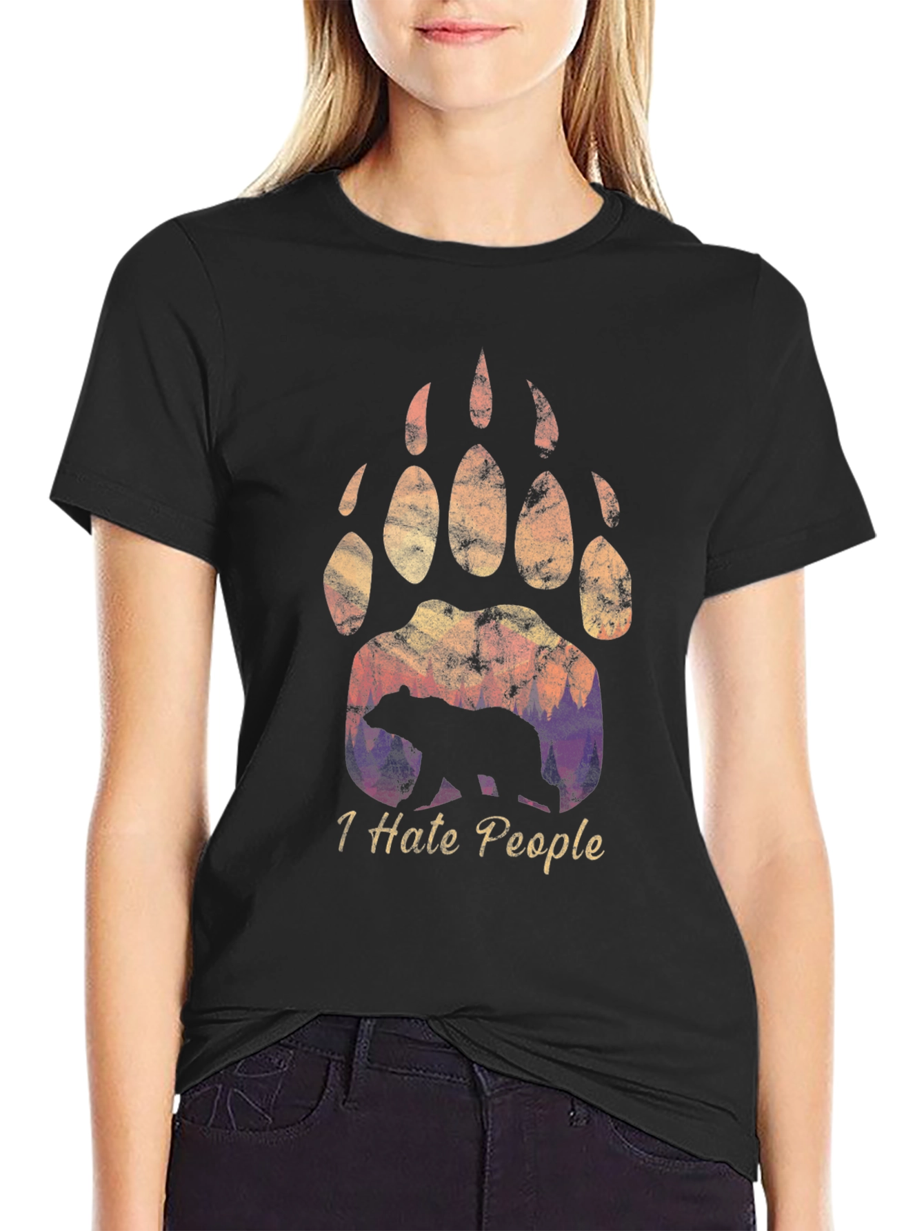 Black I Hate People Bear Paw T-Shirt view 2