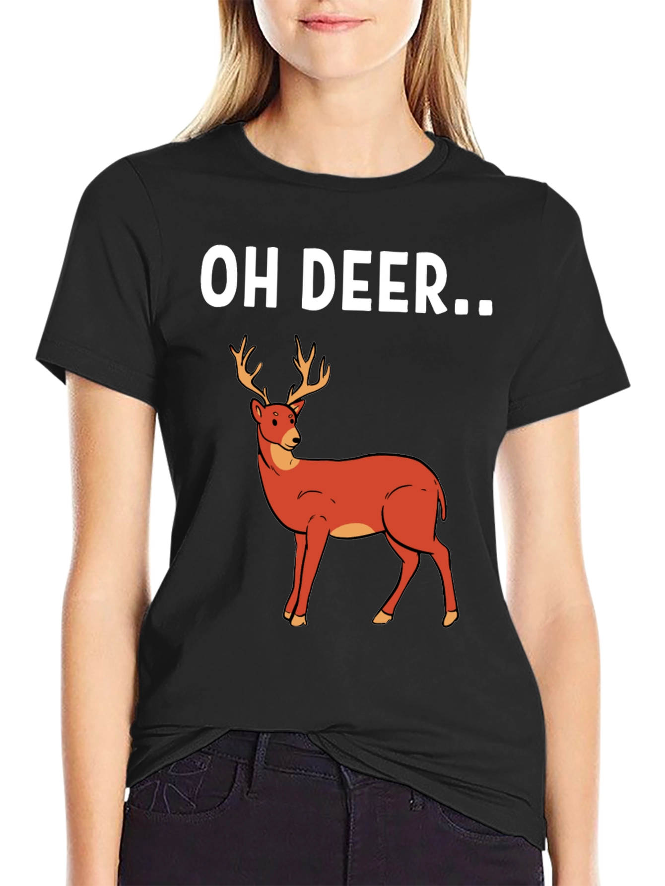 Black Oh Deer Graphic T-Shirt - Novelty Tee view 2