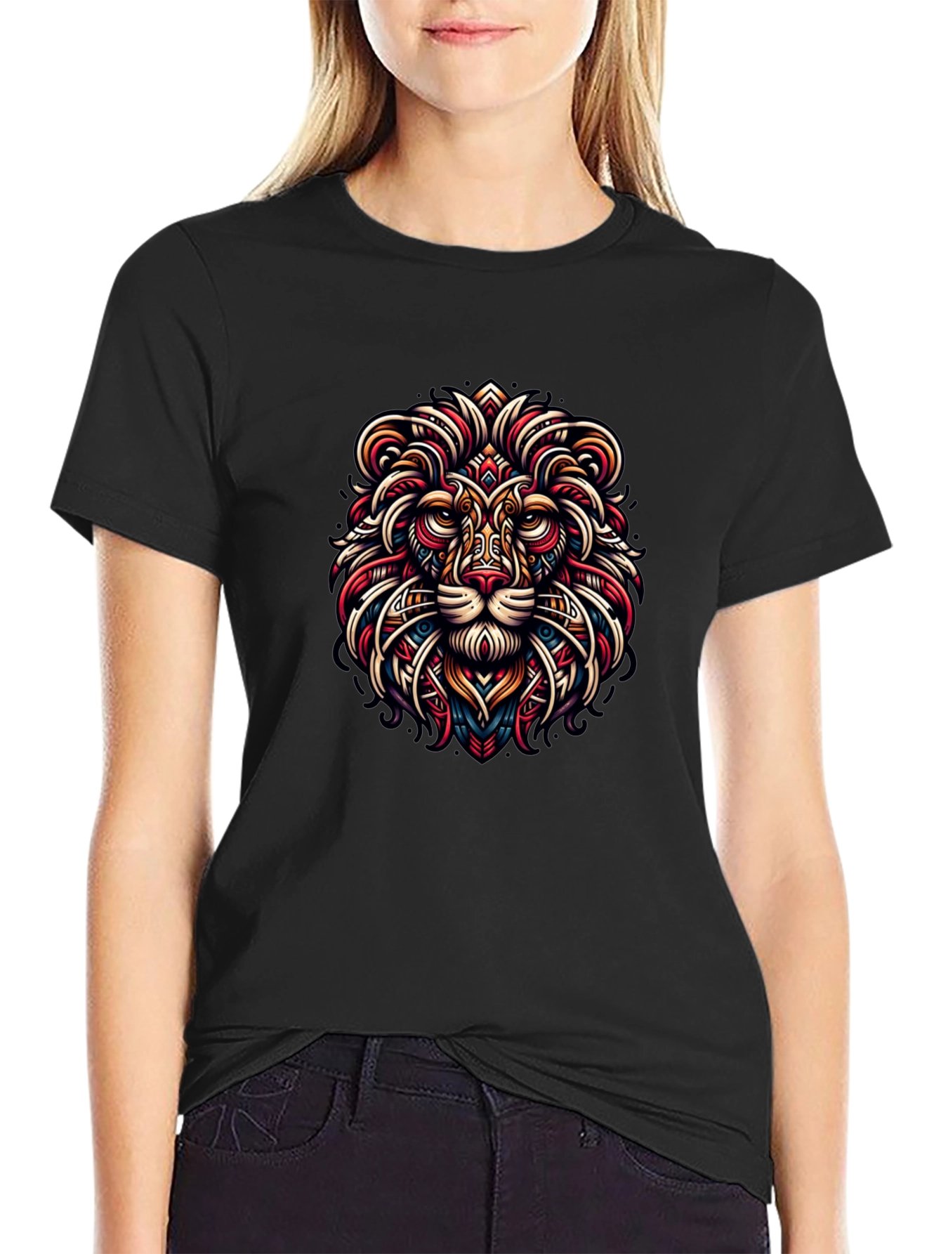 Black Lion Art Graphic Black Tee view 2