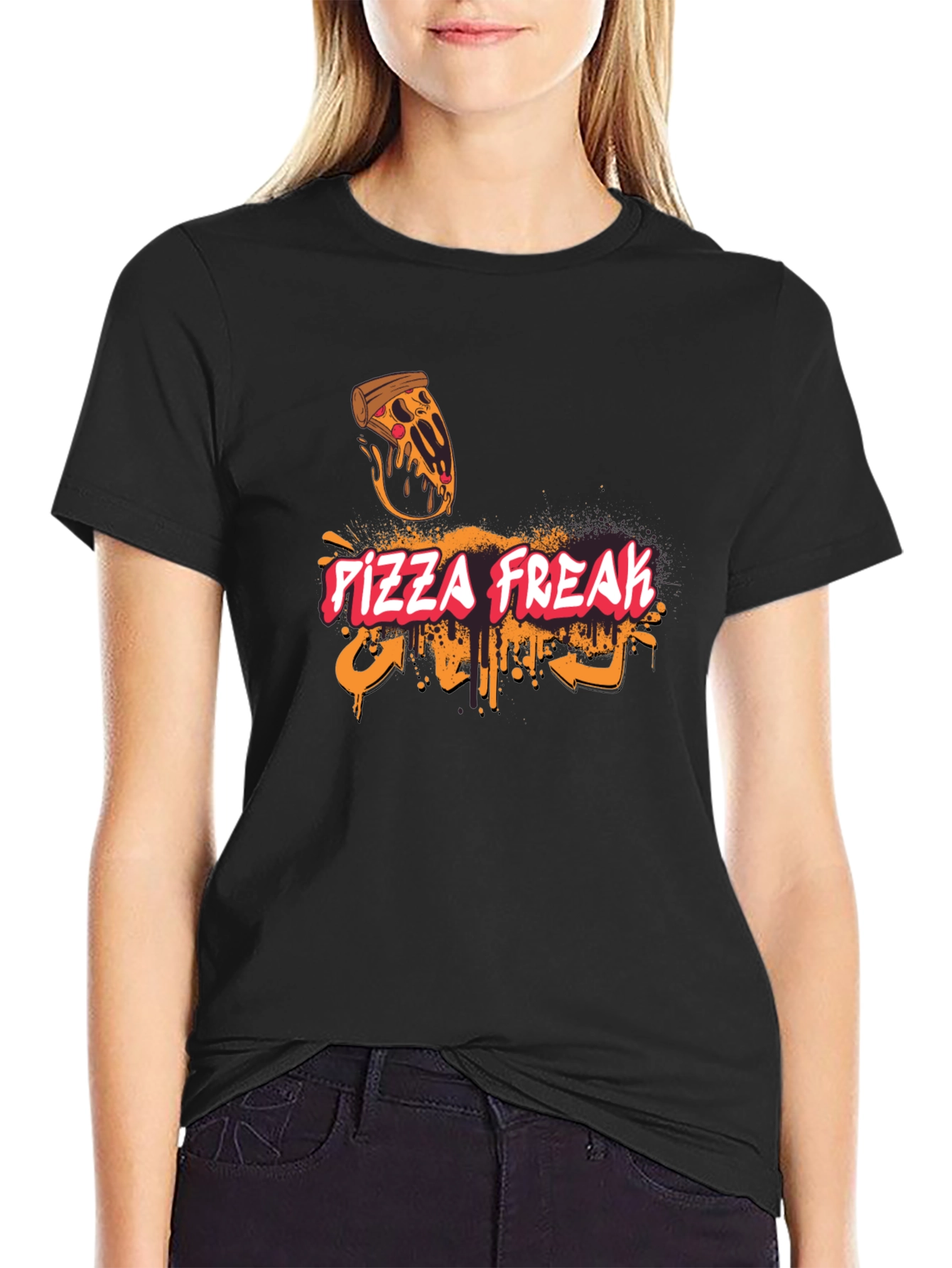 Black Pizza Freak Graphic T-Shirt - Unique Design view 2