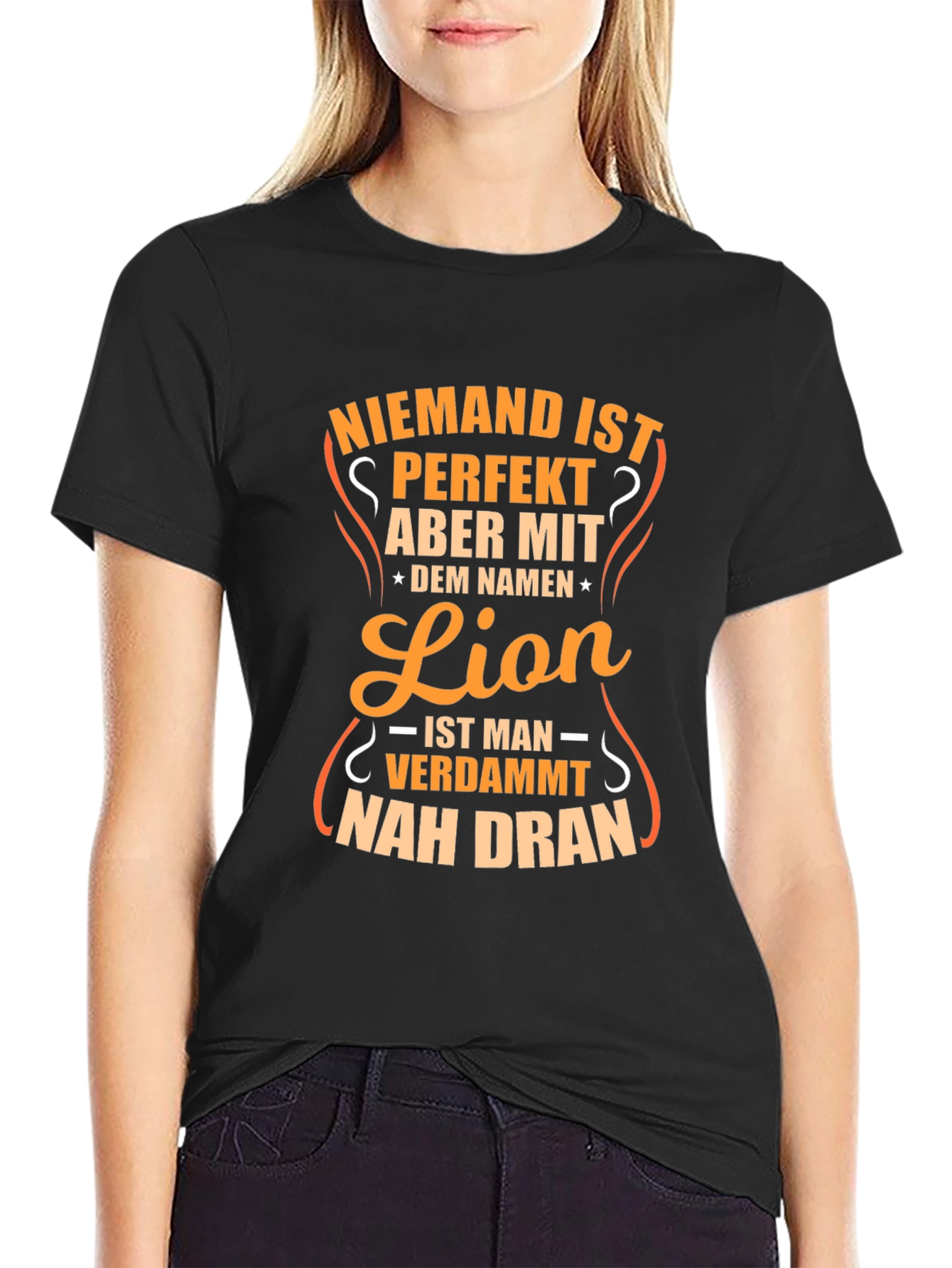 Black Lion Name T-Shirt - Niemand Ist Perfekt Shirt view 2