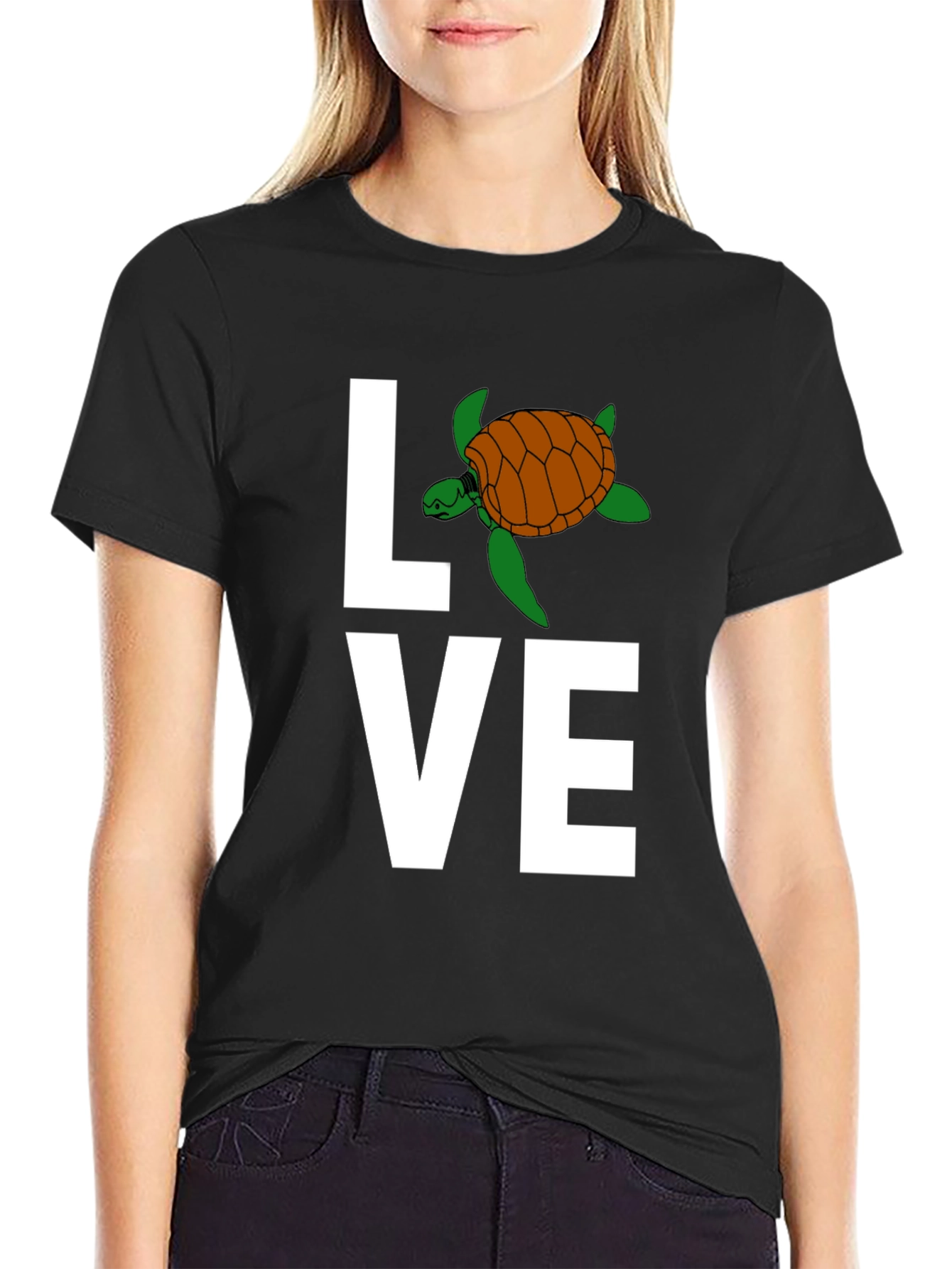 Black Love Turtle Graphic T-Shirt - Stylish Crew Neck Tee view 2