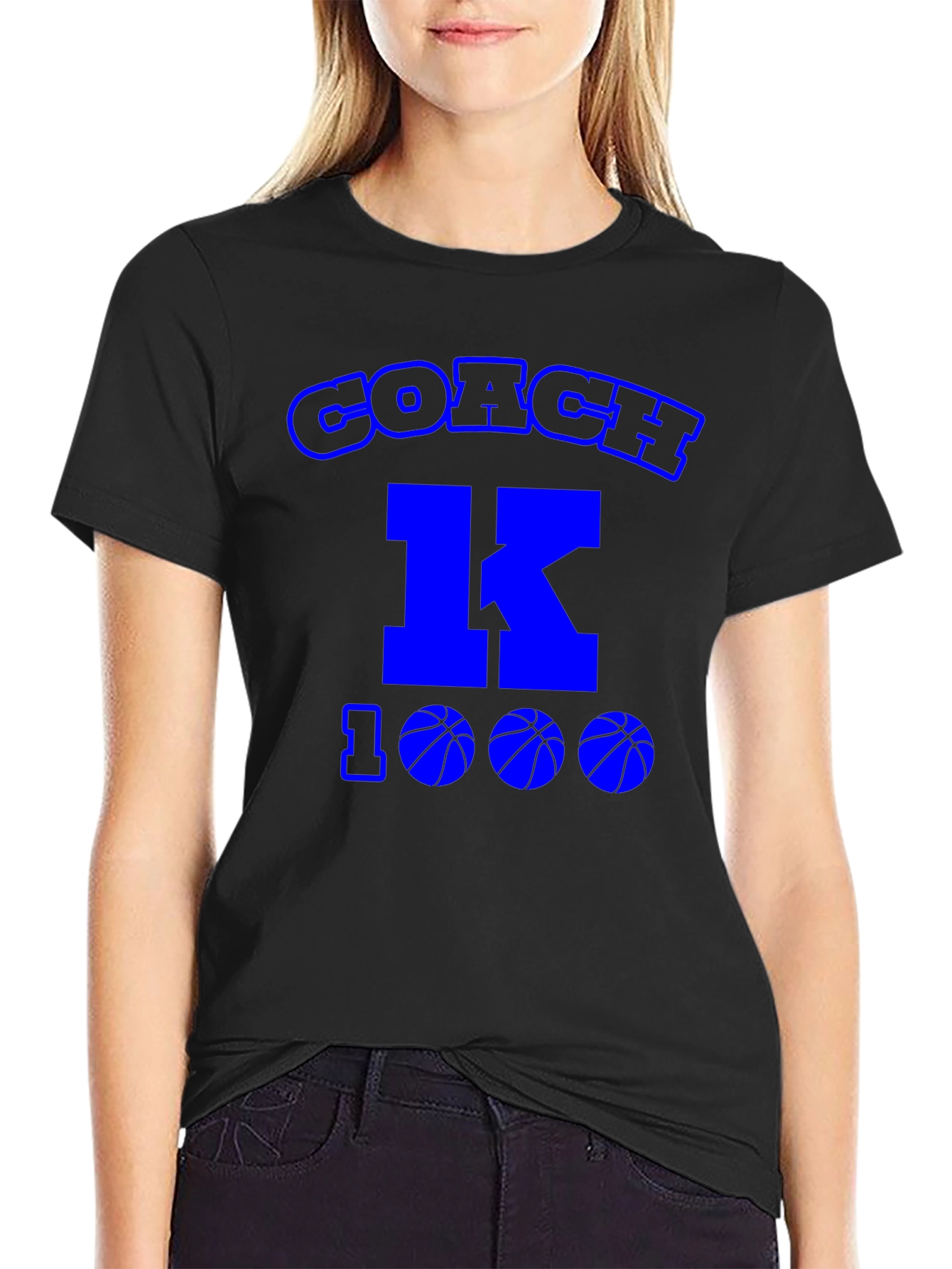 Black Coach K 1000 Wins Basketball T-Shirt view 2