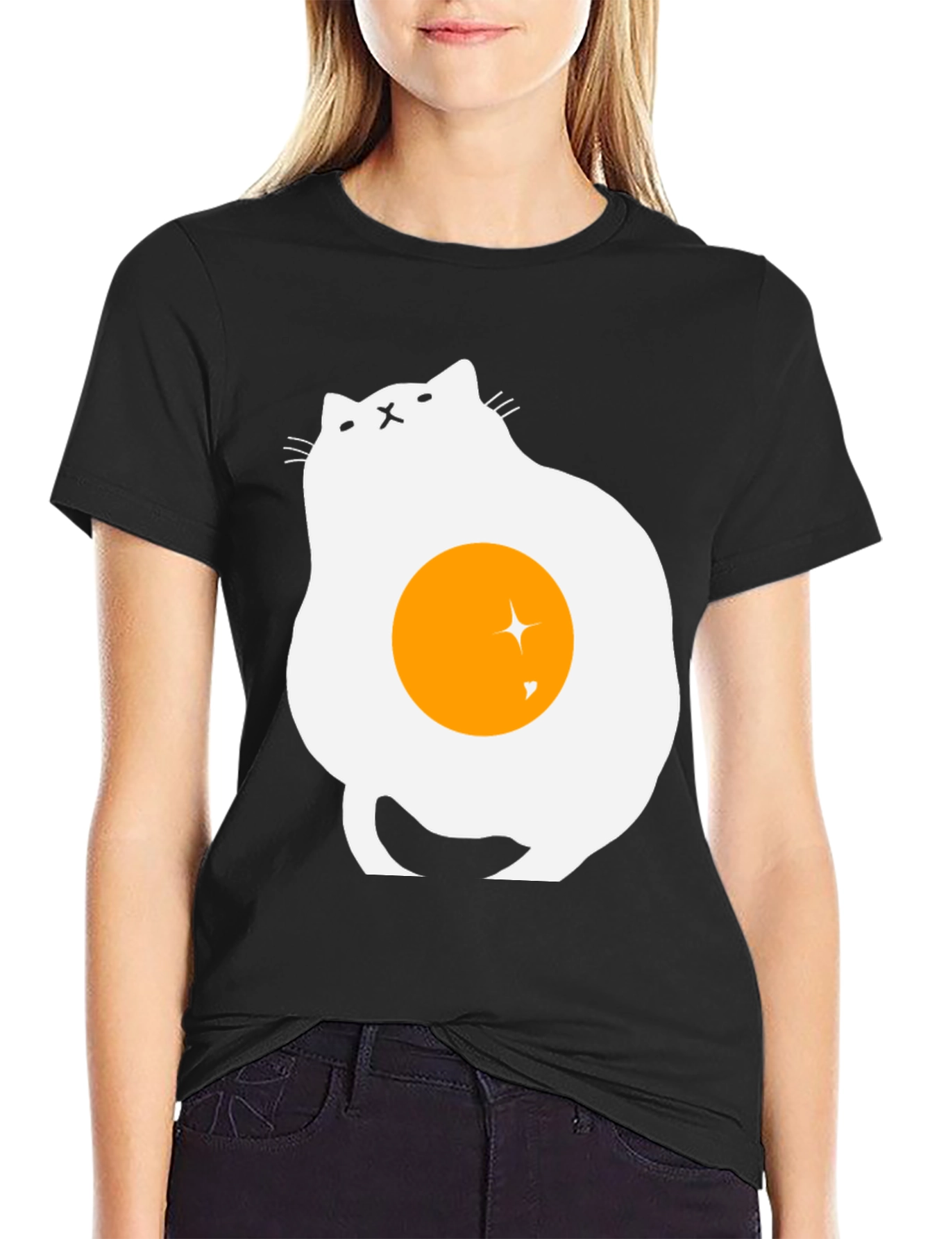 Black Egg Cat Graphic T-Shirt - Unique Design view 2